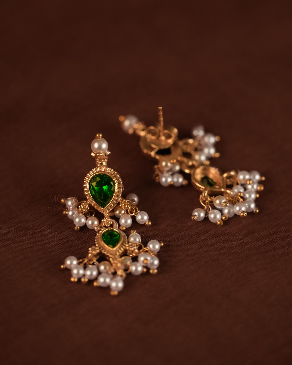 Maharashtrian Tanmani Silver Necklace (Green) Gold Plated by Moha