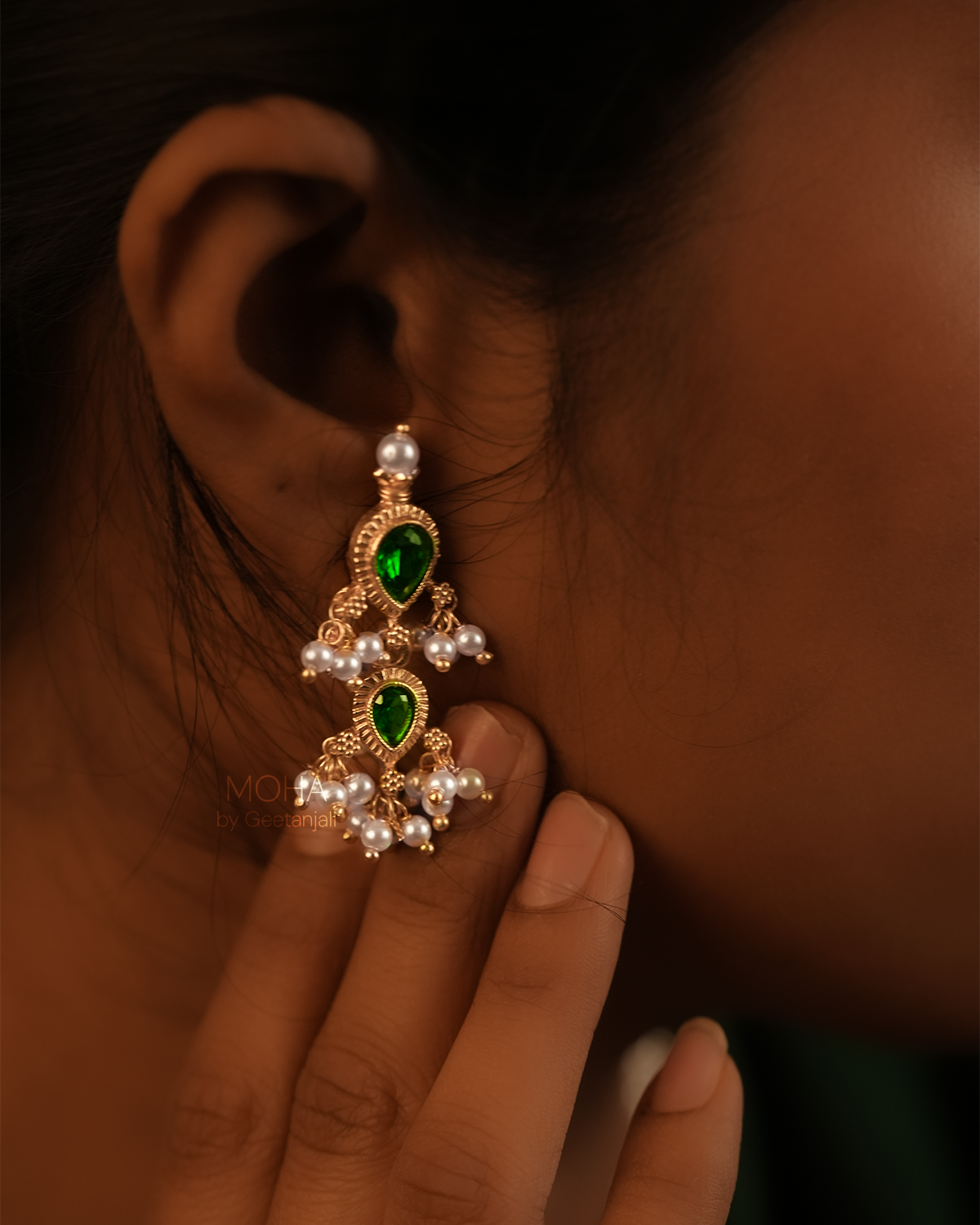 Maharashtrian Tanmani Silver Necklace (Green) Gold Plated by Moha