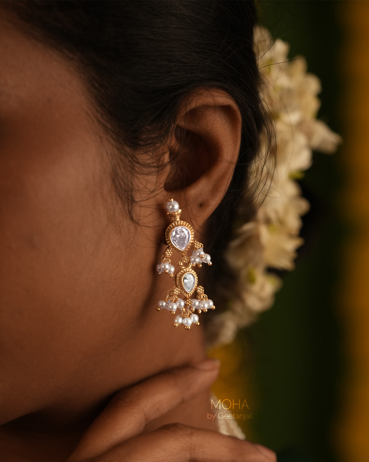 Maharashtrian Tanmani Silver Necklace (White) Gold Plated by Moha