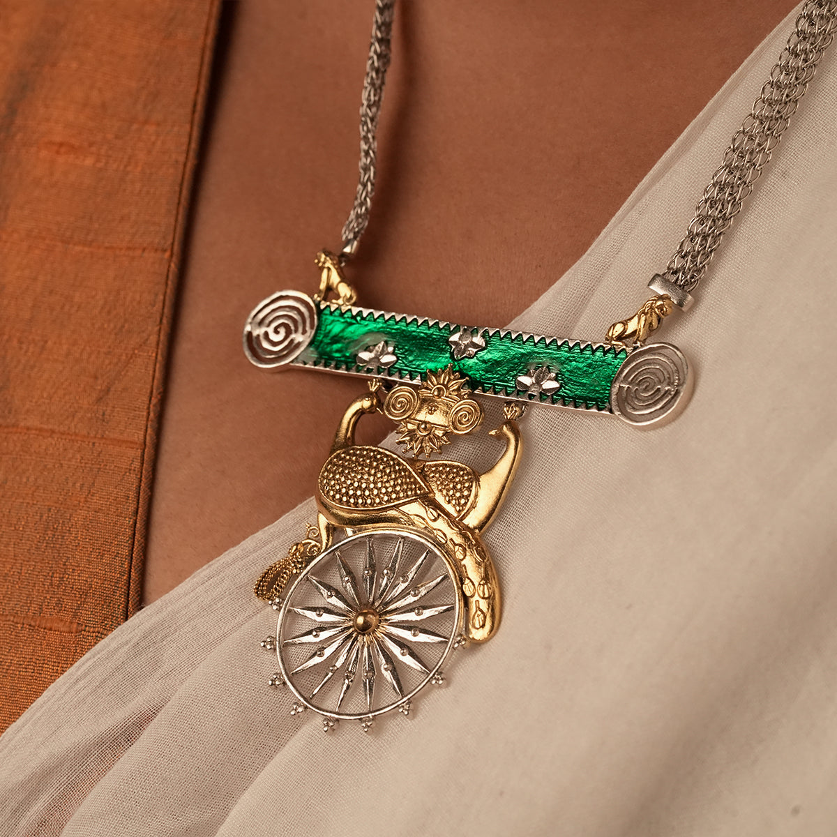 Mayura Chakra Silver Pendant Necklace by moha