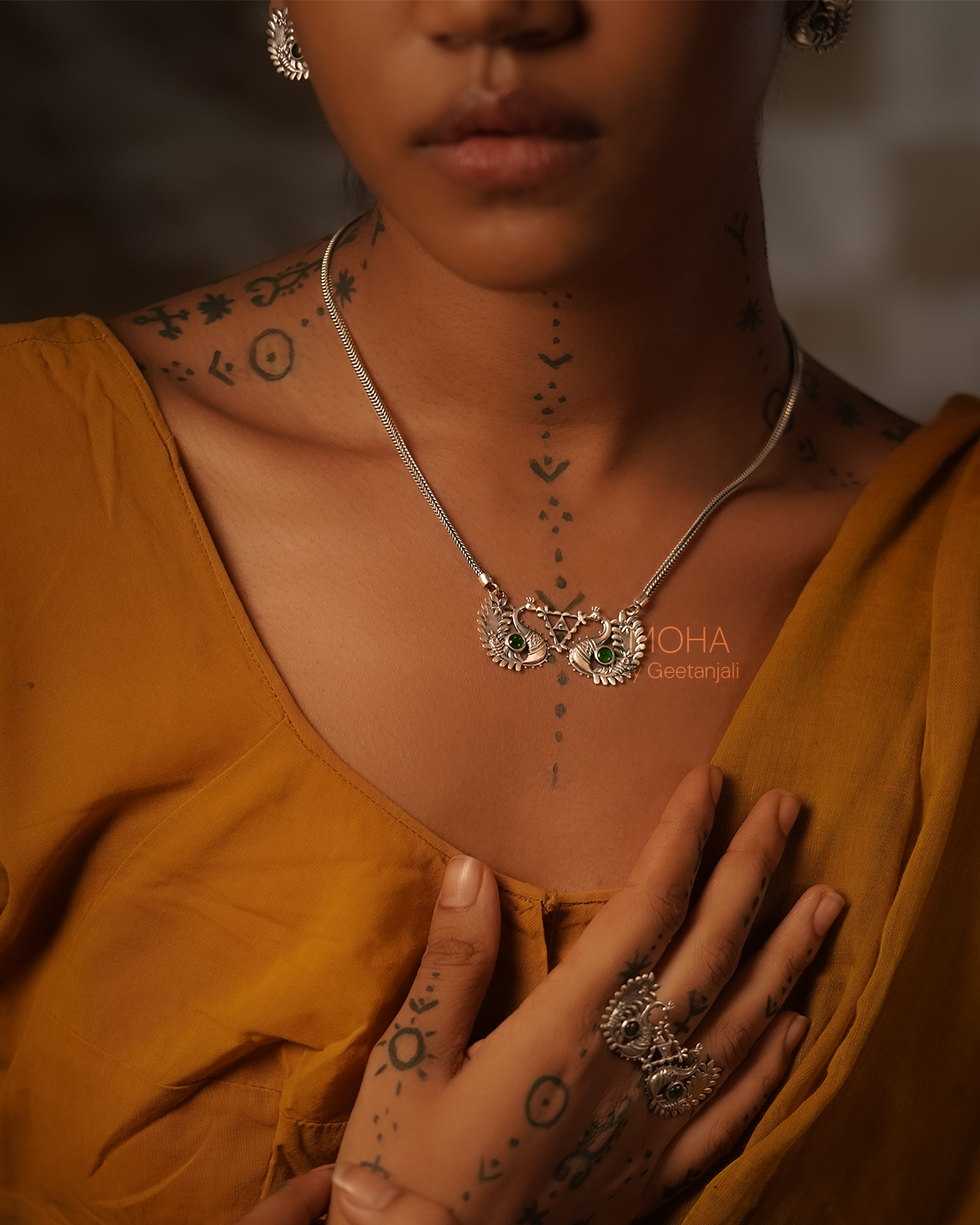 Morika Silver Necklace with green stone by MOHA