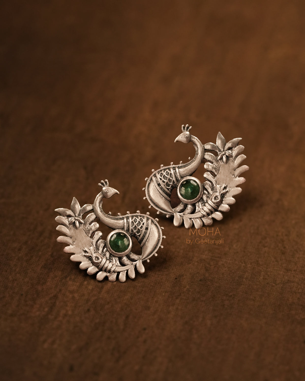 Morika Silver studs with green stone by MOHA