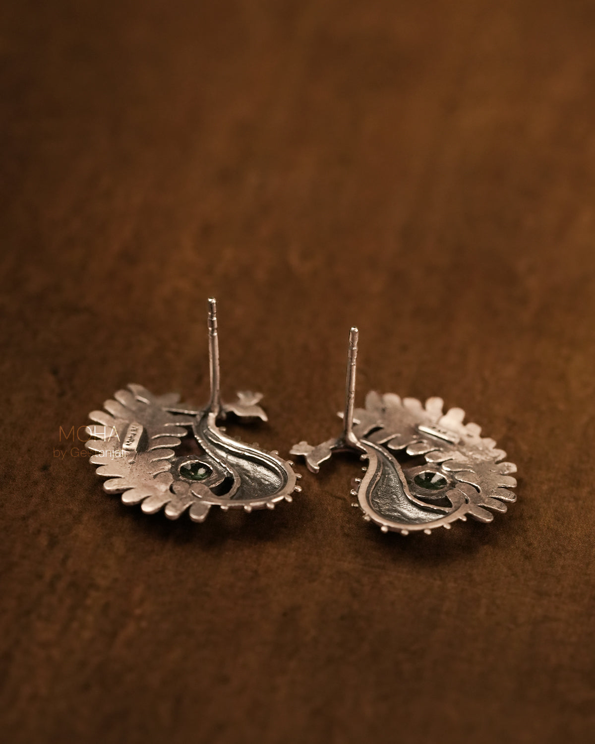 Morika Silver studs with green stone by MOHA