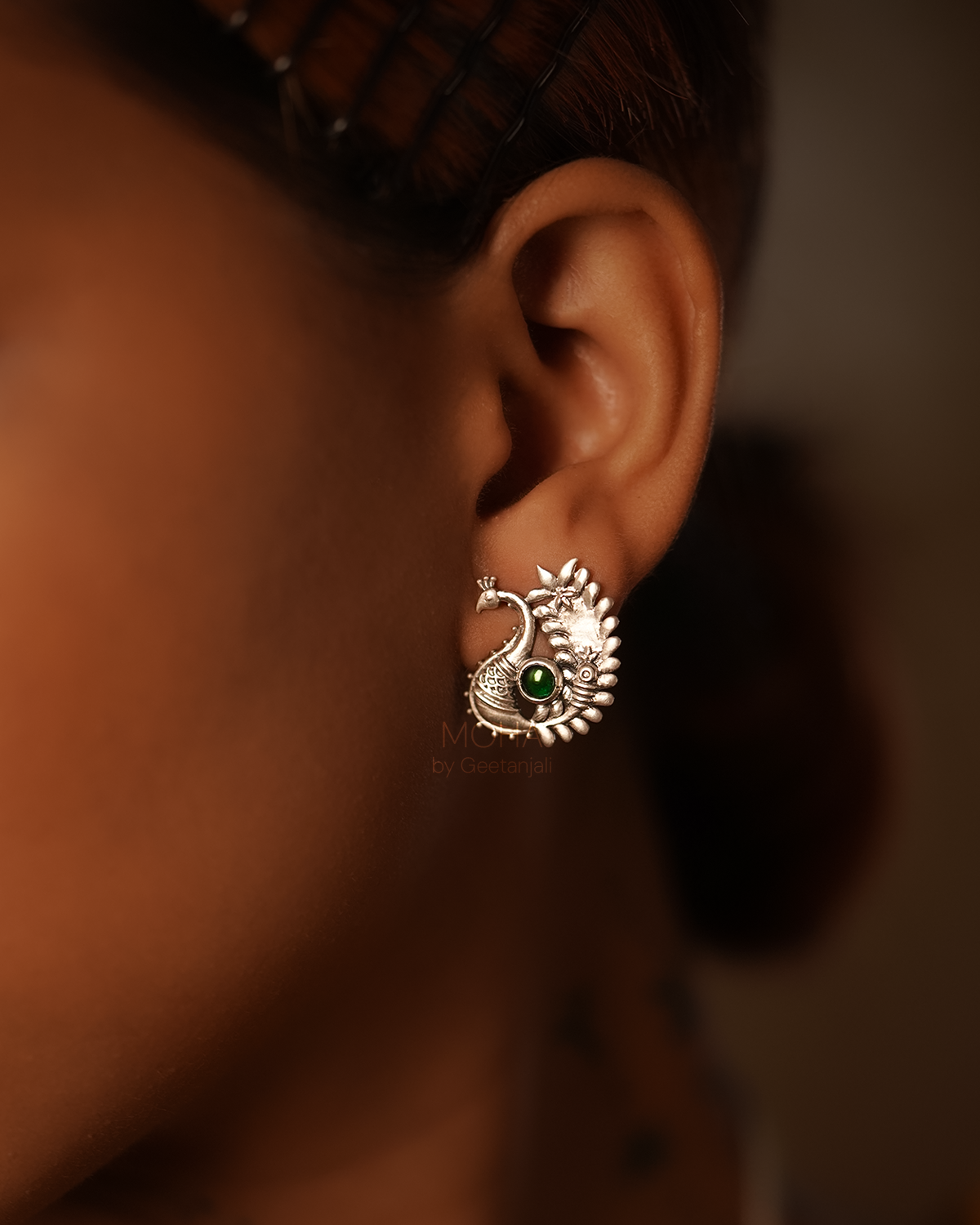 Morika Silver studs with green stone by MOHA