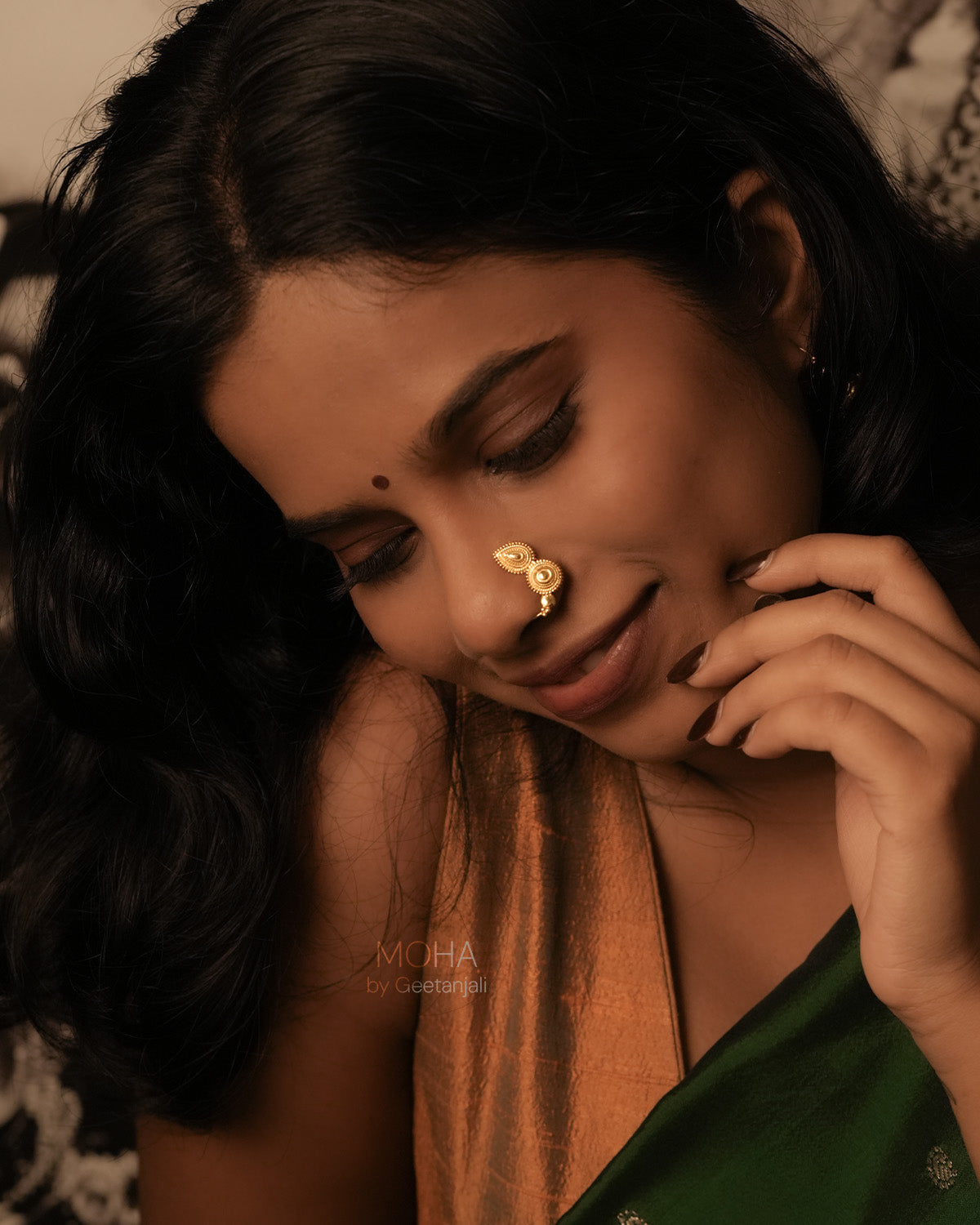 Peshwa Silver Nath Gold Plated (Clip on Left) by MOHA