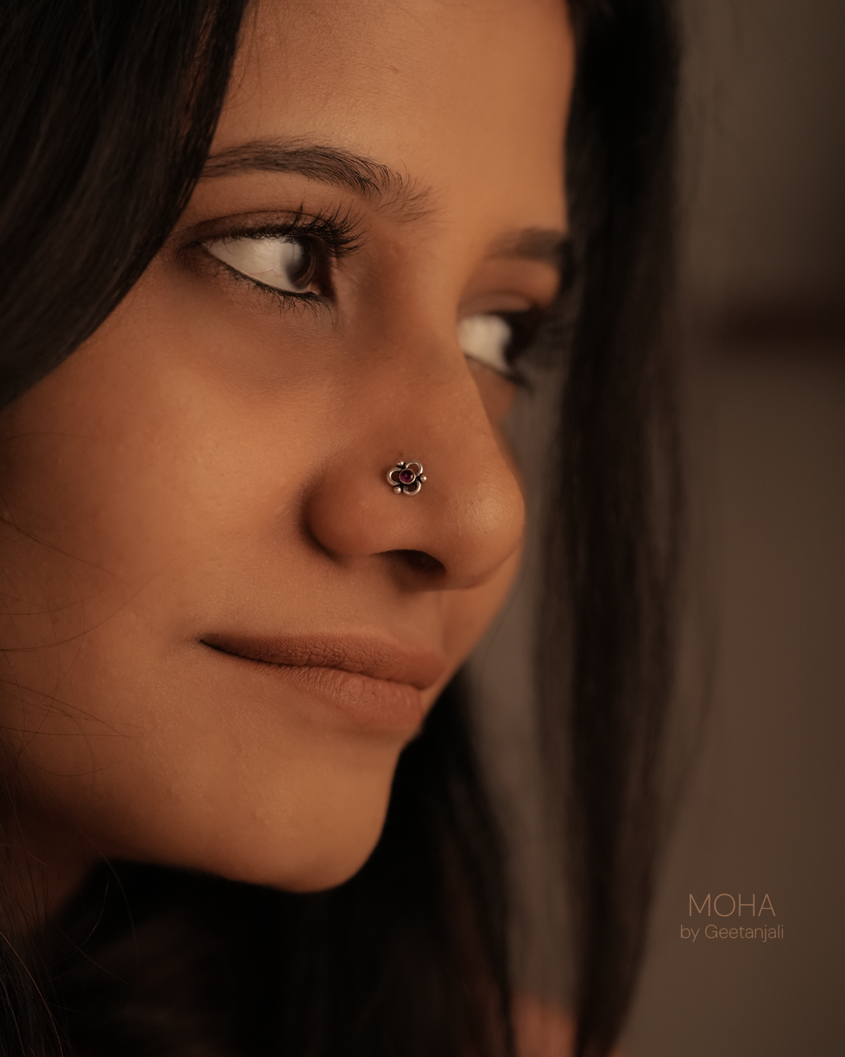 Pushp Silver Nosepin with Pink Stone by MOHA