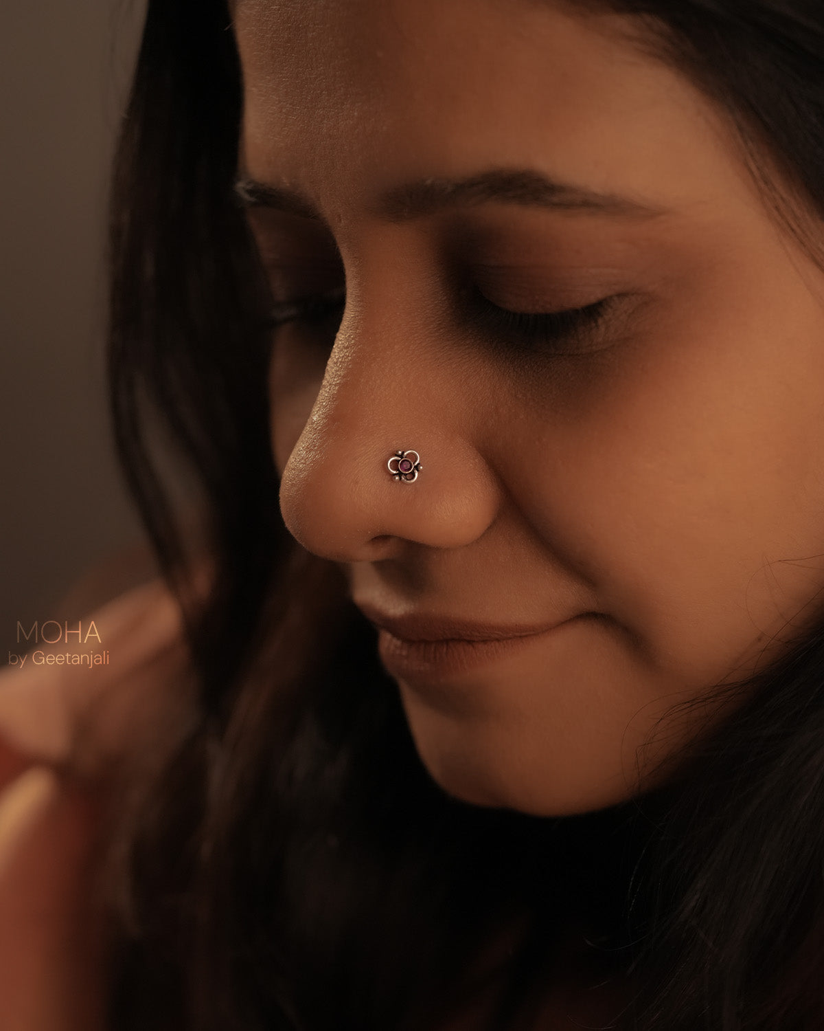 Pushp Silver Nosepin with Pink Stone by MOHA