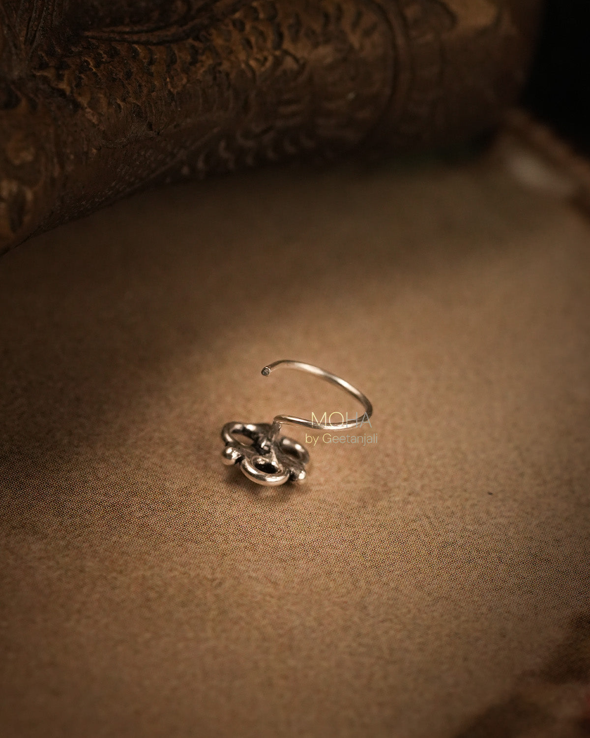 Pushp Silver Nosepin with Pink Stone by MOHA