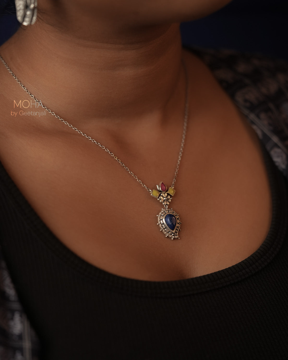 Satrangi Silver Pendant with Chain by MOHA