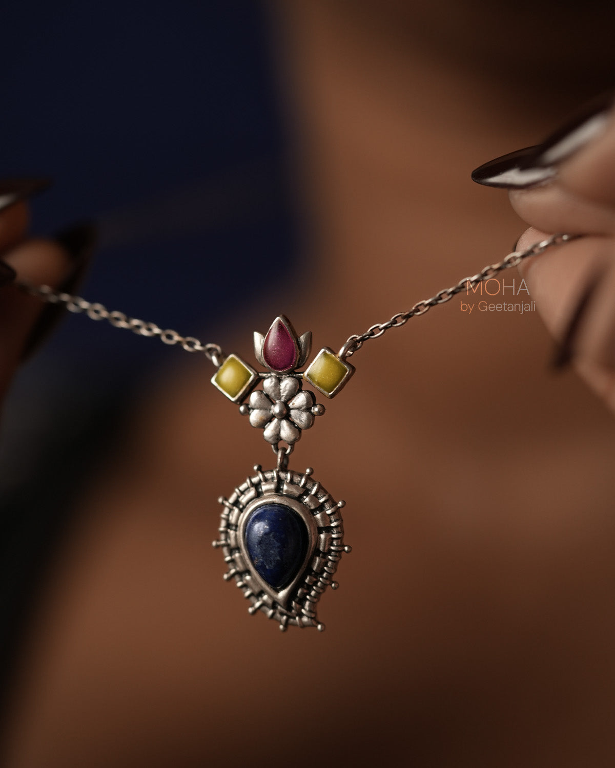 Satrangi Silver Pendant with Chain by MOHA