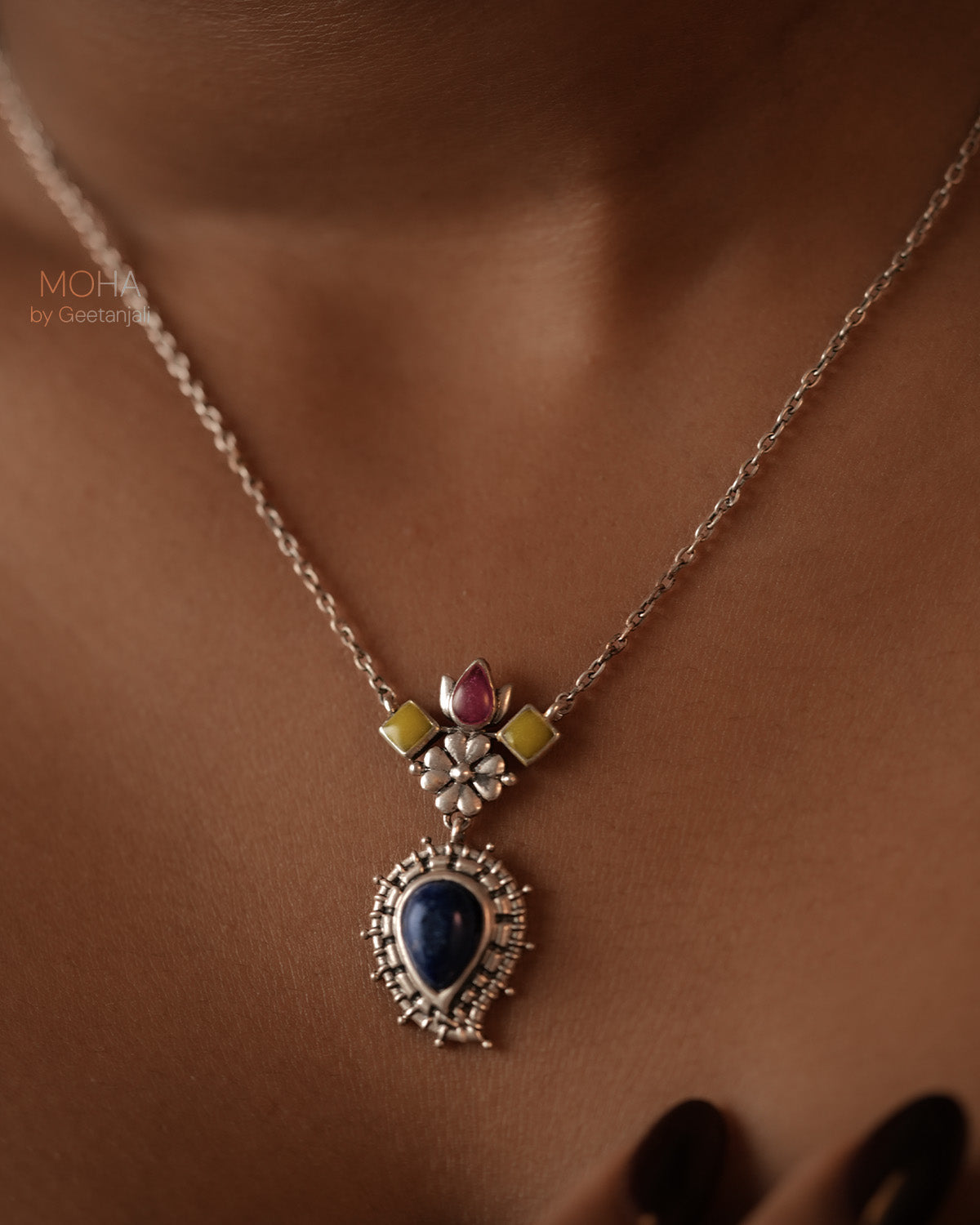 Satrangi Silver Pendant with Chain by MOHA