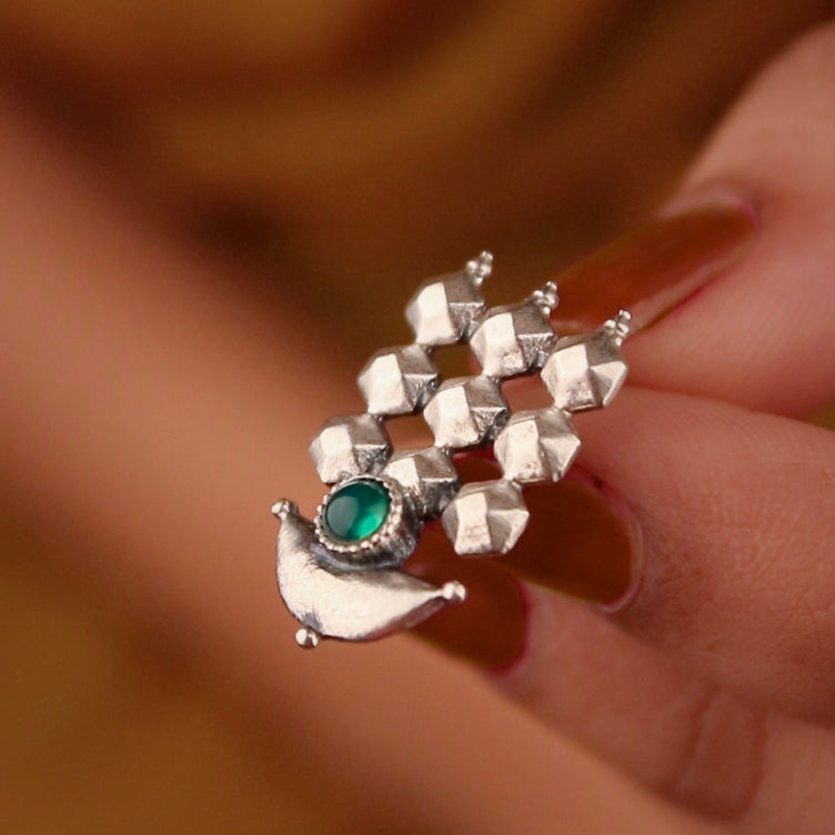 Diya Silver Earrings by MOHA (GREEN)