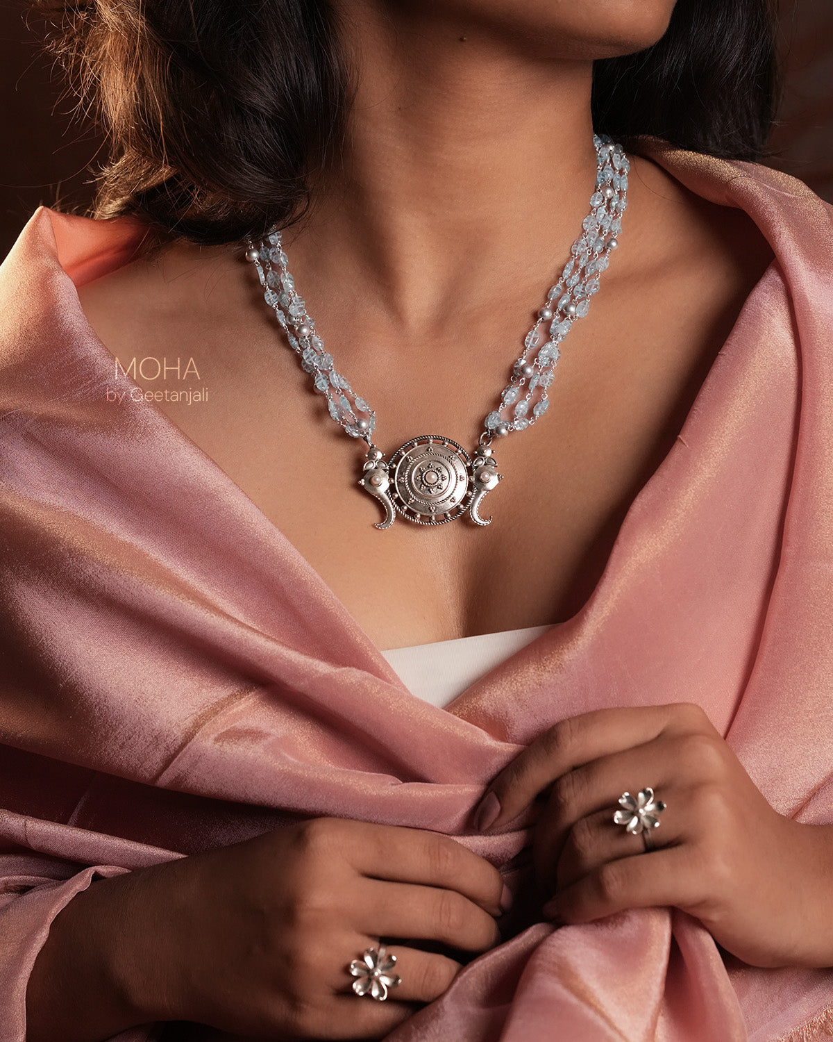 Shankh Chakra Silver Necklace by MOHA