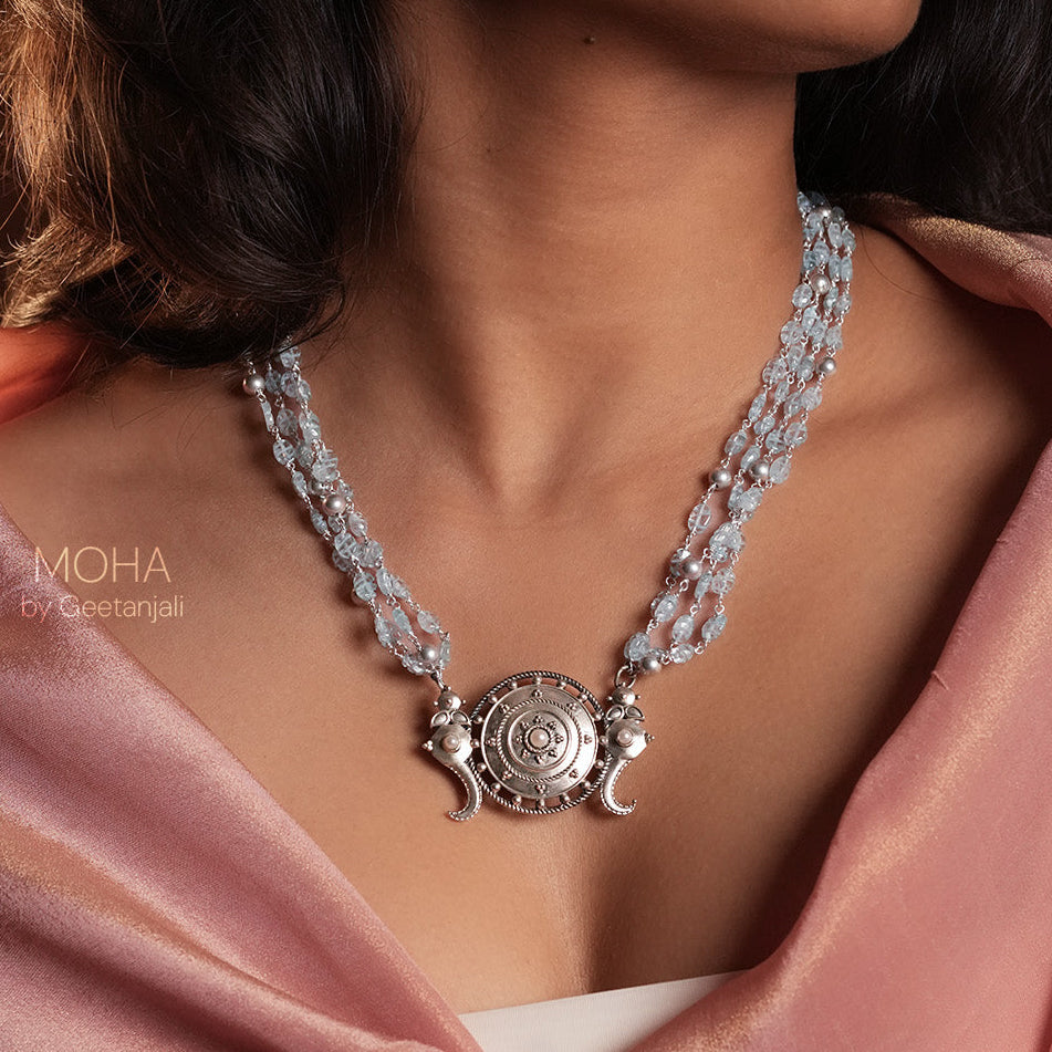 Shankh Chakra Silver Necklace by MOHA