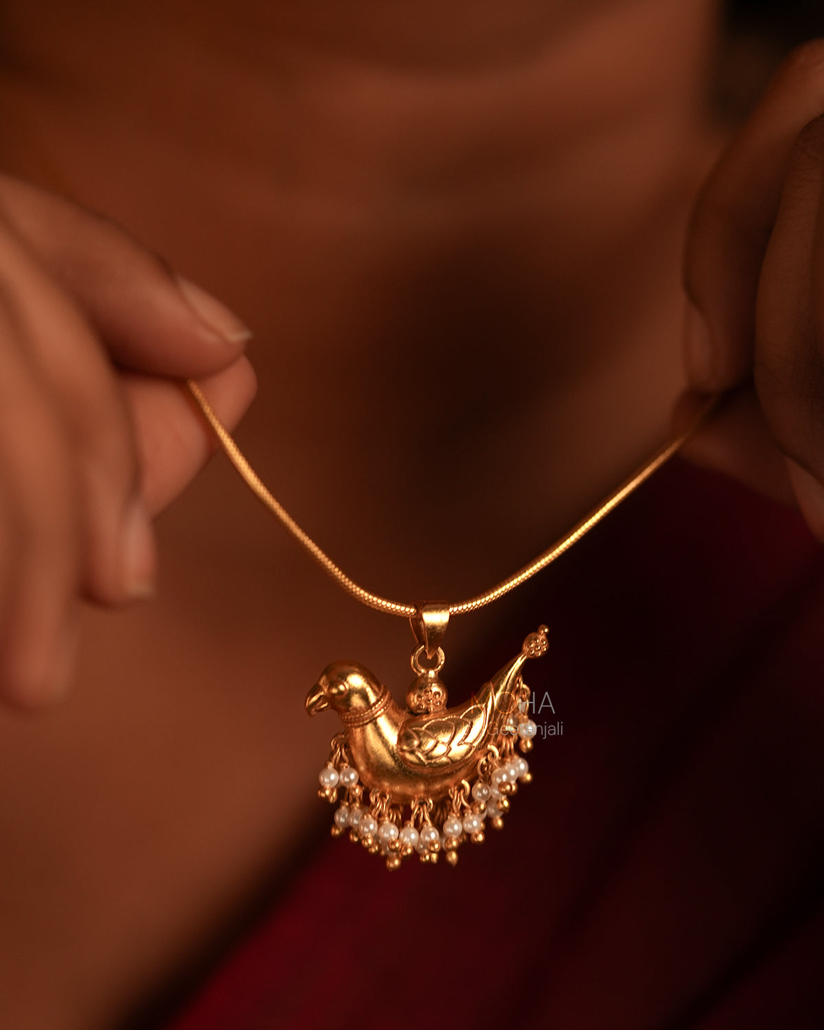 Shuk Sarika (Gold Plated) Silver Pendant With Chain by MOHA
