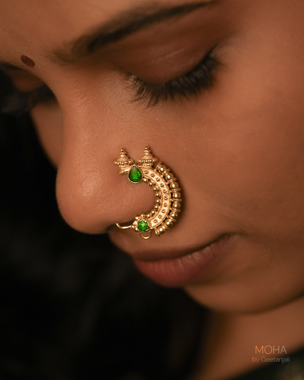 Temple Silver Nath Gold Plated (Clip on, Left) by MOHA