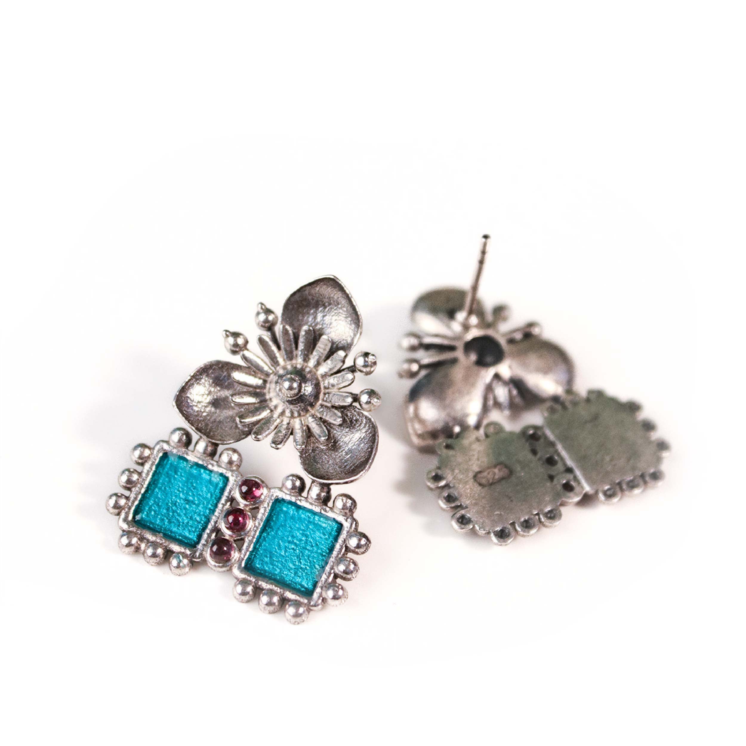 triloki firozi silver earrings