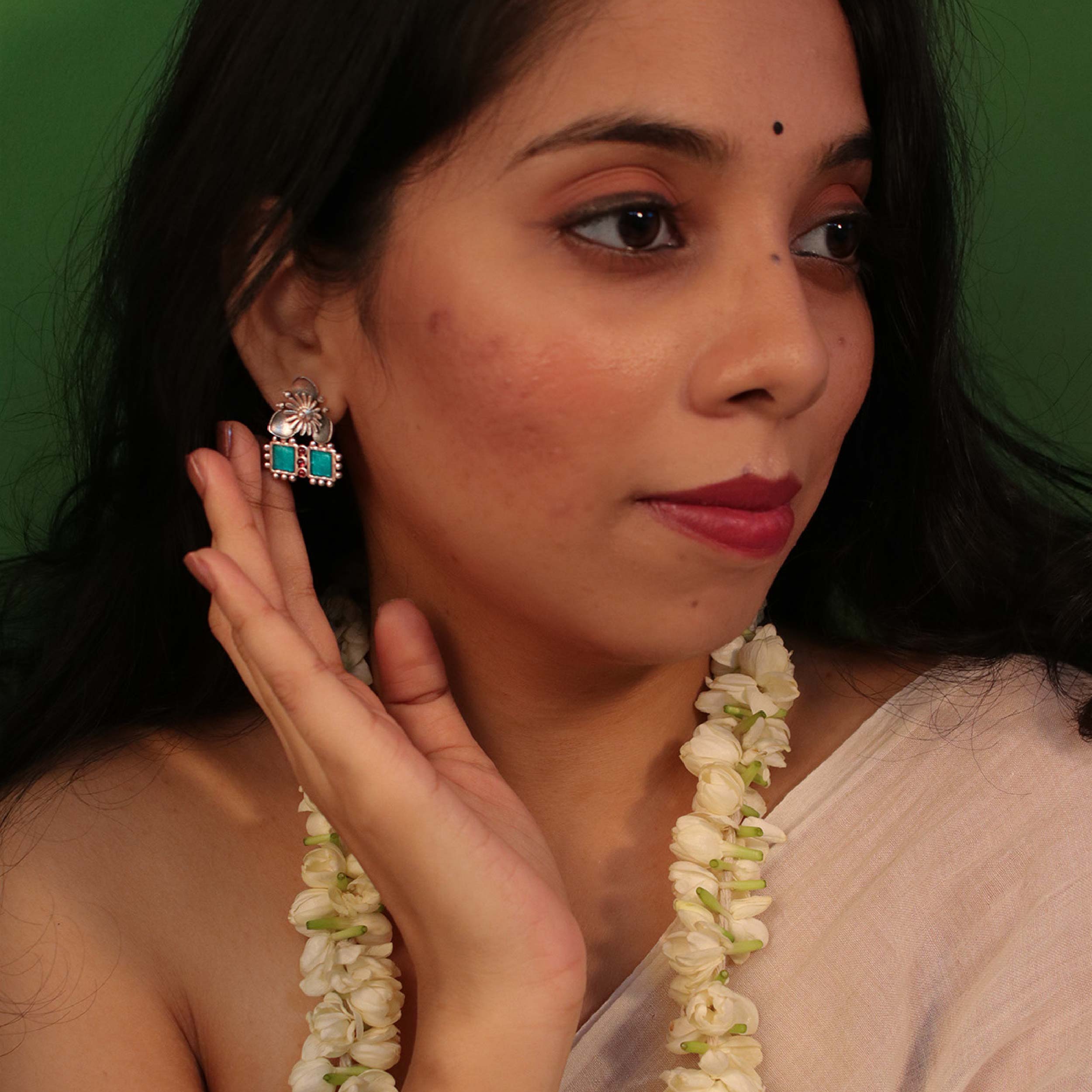 triloki firozi silver earrings