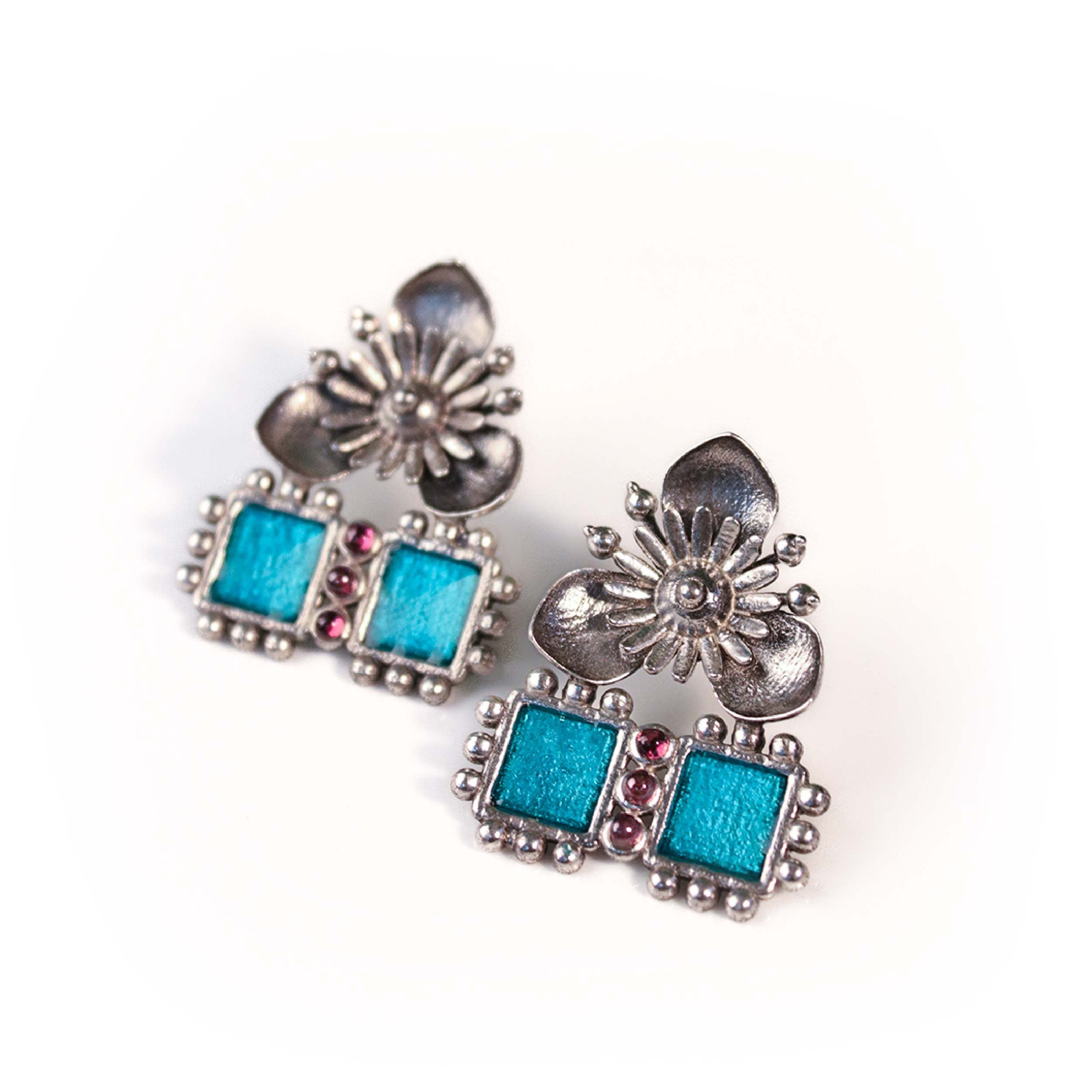 triloki firozi silver earrings