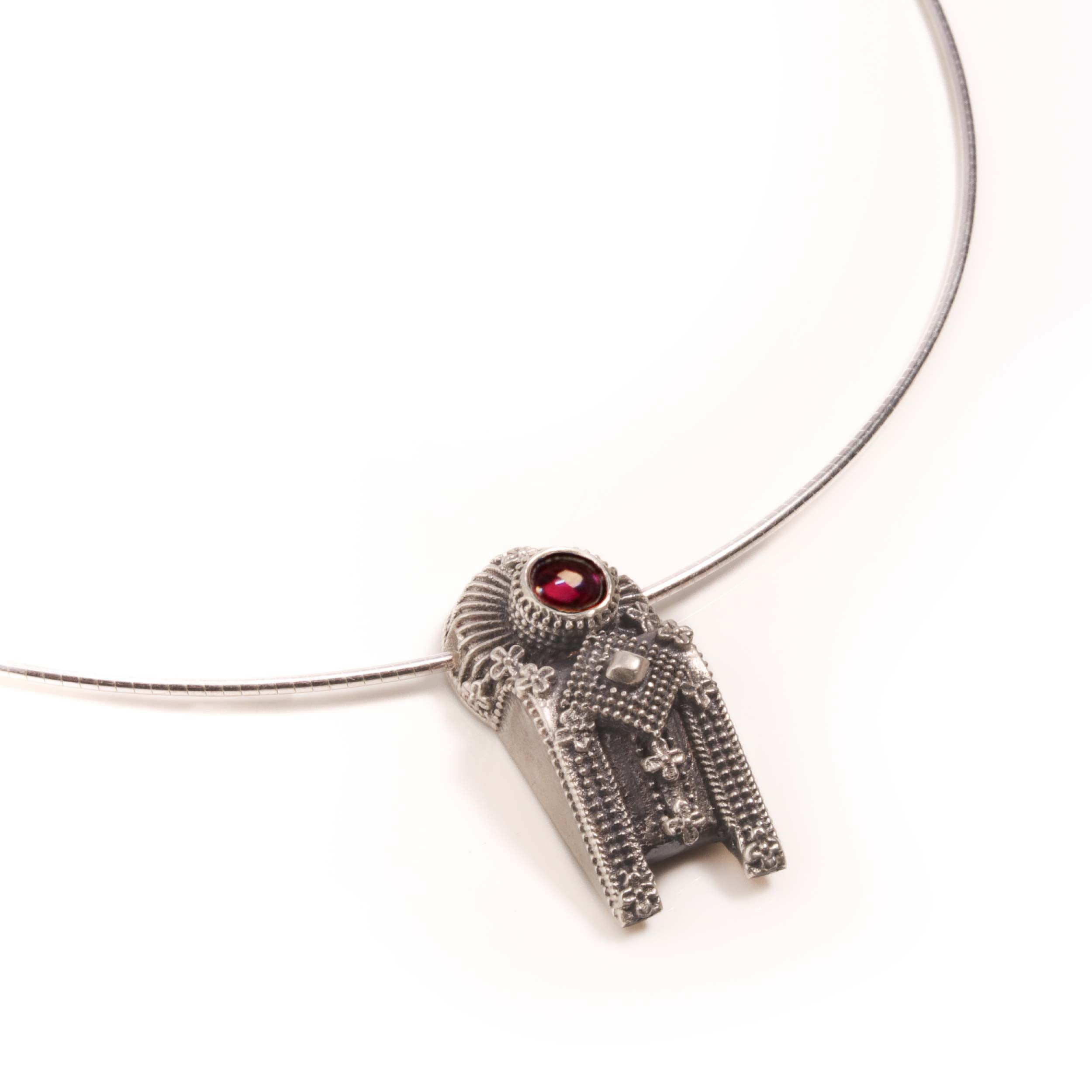 Thoppa Taali Silver Pendant Chain With Rubellite Stone by MOHA
