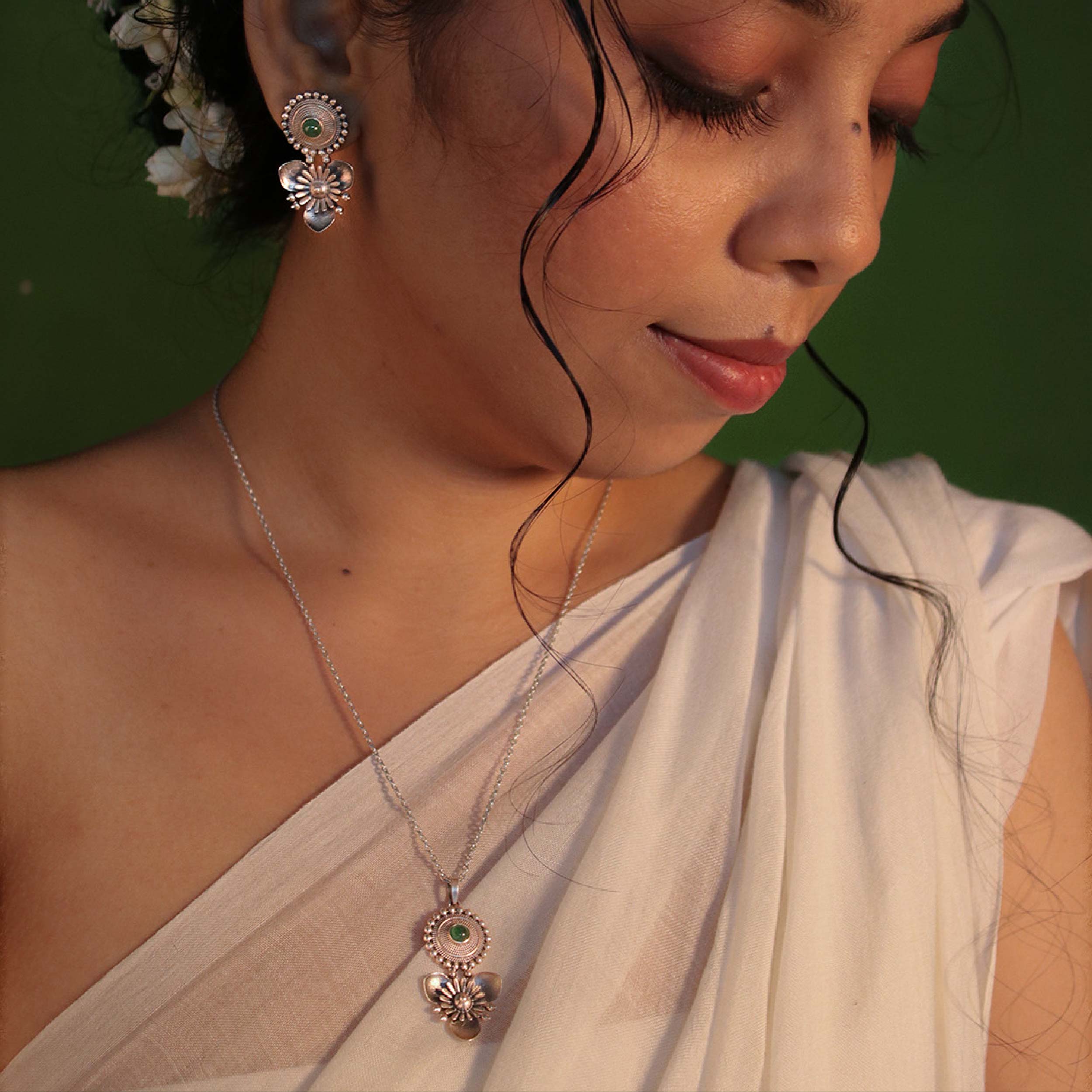 Triloki Abha Silver Earrings by MOHA