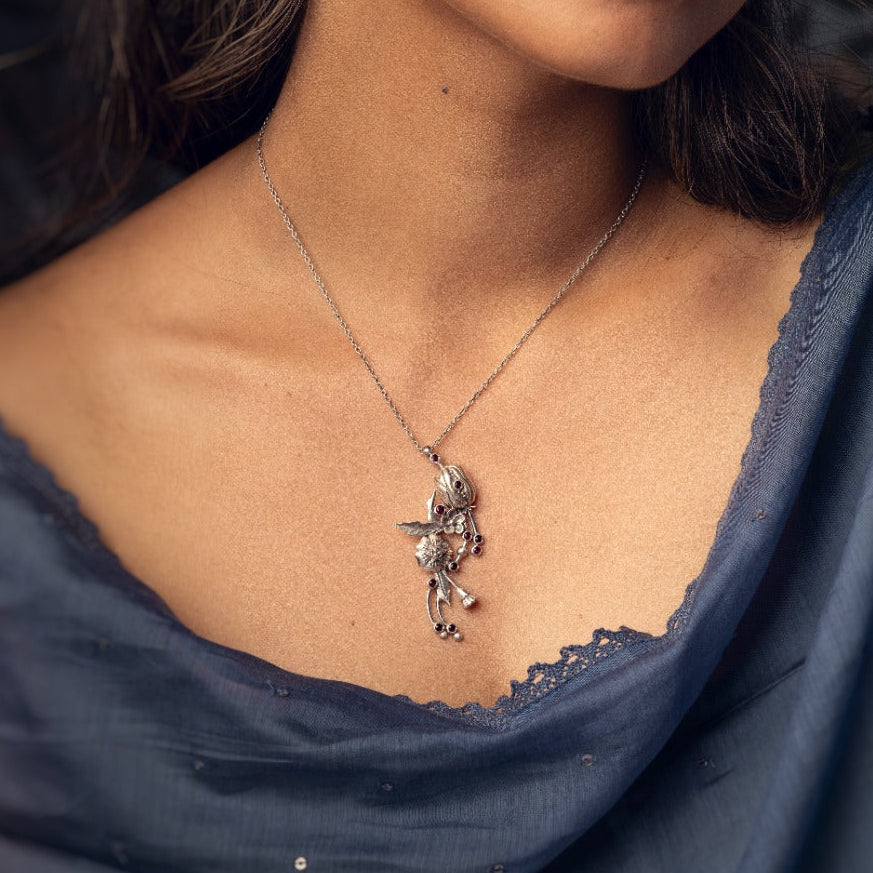 William Morris - Blossom Pod Vertical Silver Pendant by Moha (Only Pendant)