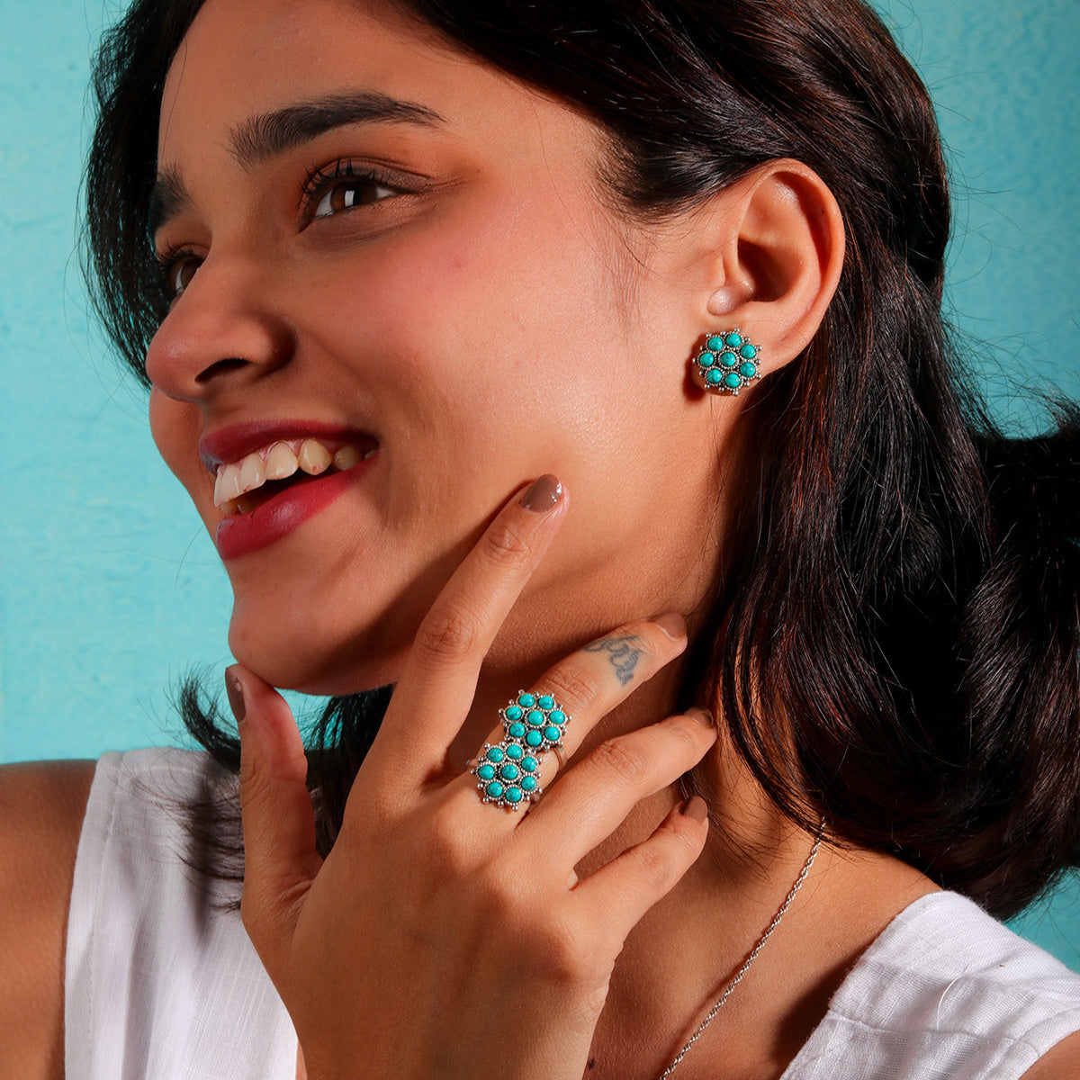 adaa turquoise silver finger ring by moha