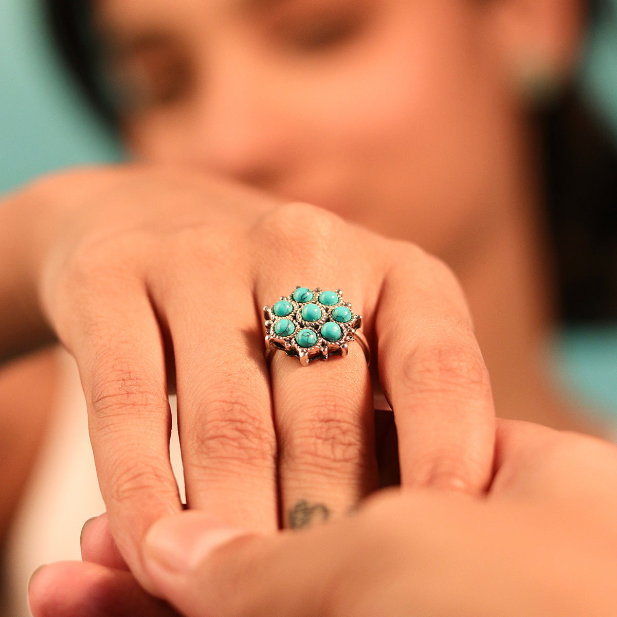adaa turquoise silver finger ring by moha