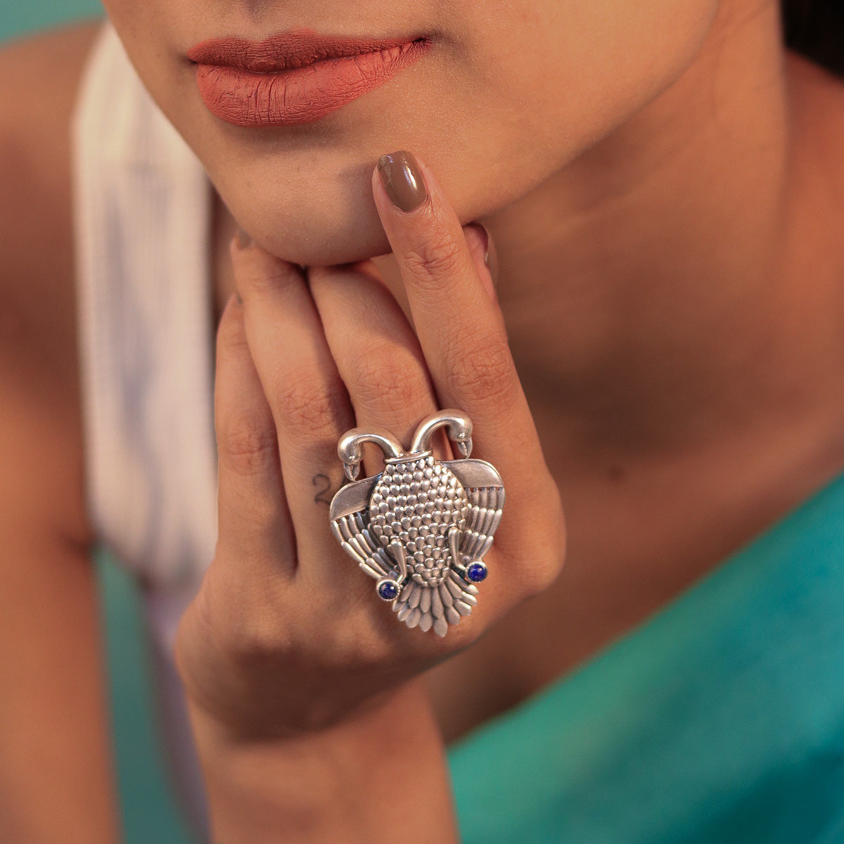aras gandabherunda silver finger ring big by moha