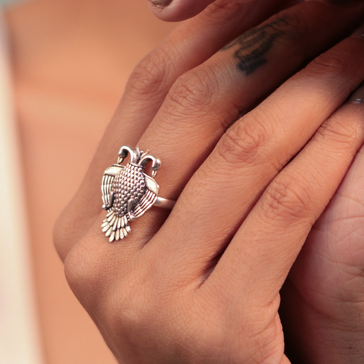 aras gandabherunda silver finger ring small by moha