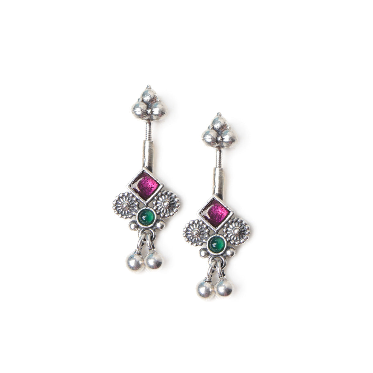 bhumi silver bugadi pierced pink green by moha