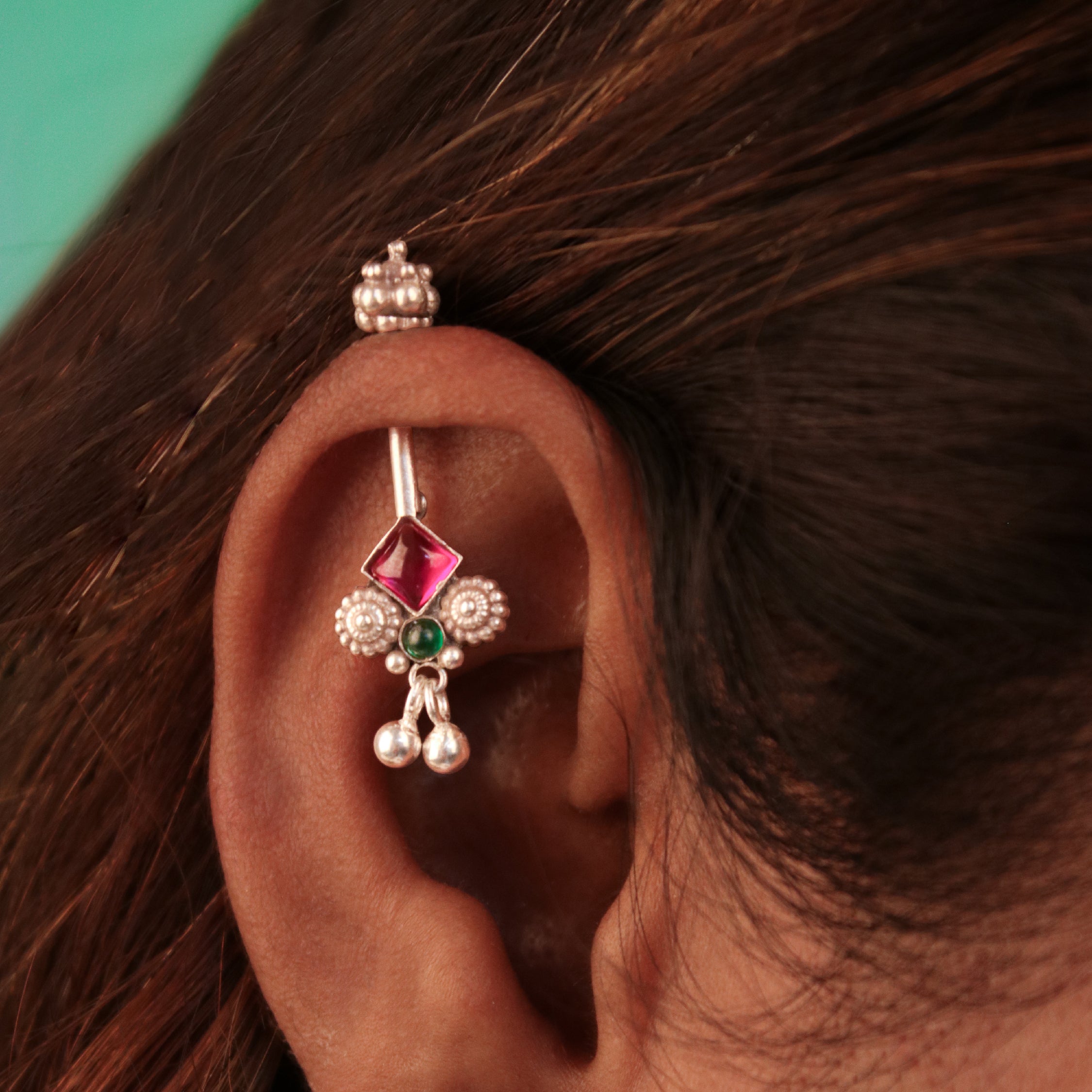 bhumi silver bugadi pierced pink green by moha