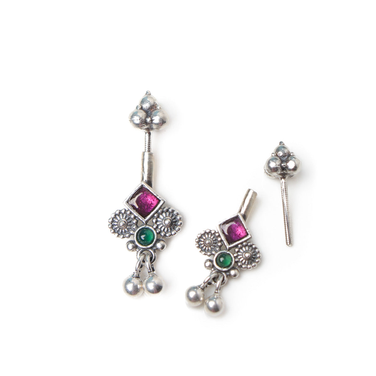 bhumi silver bugadi pierced pink green by moha