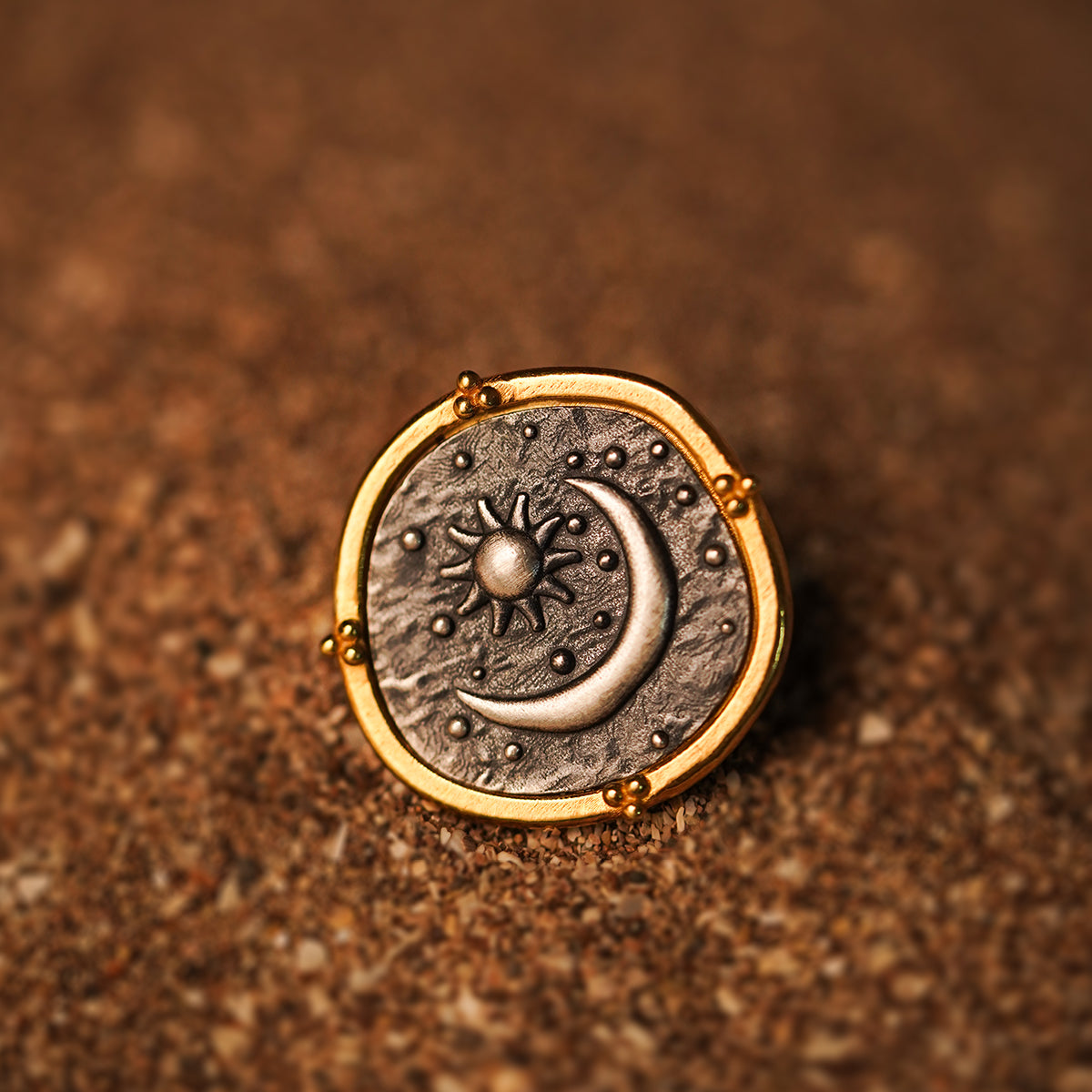 celestial duo silver brooch pin by moha