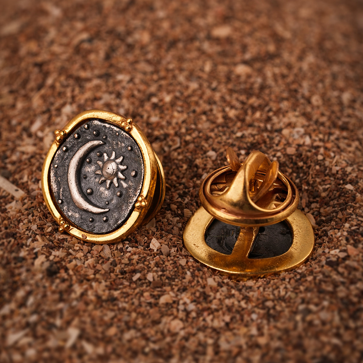 celestial duo silver brooch pin by moha