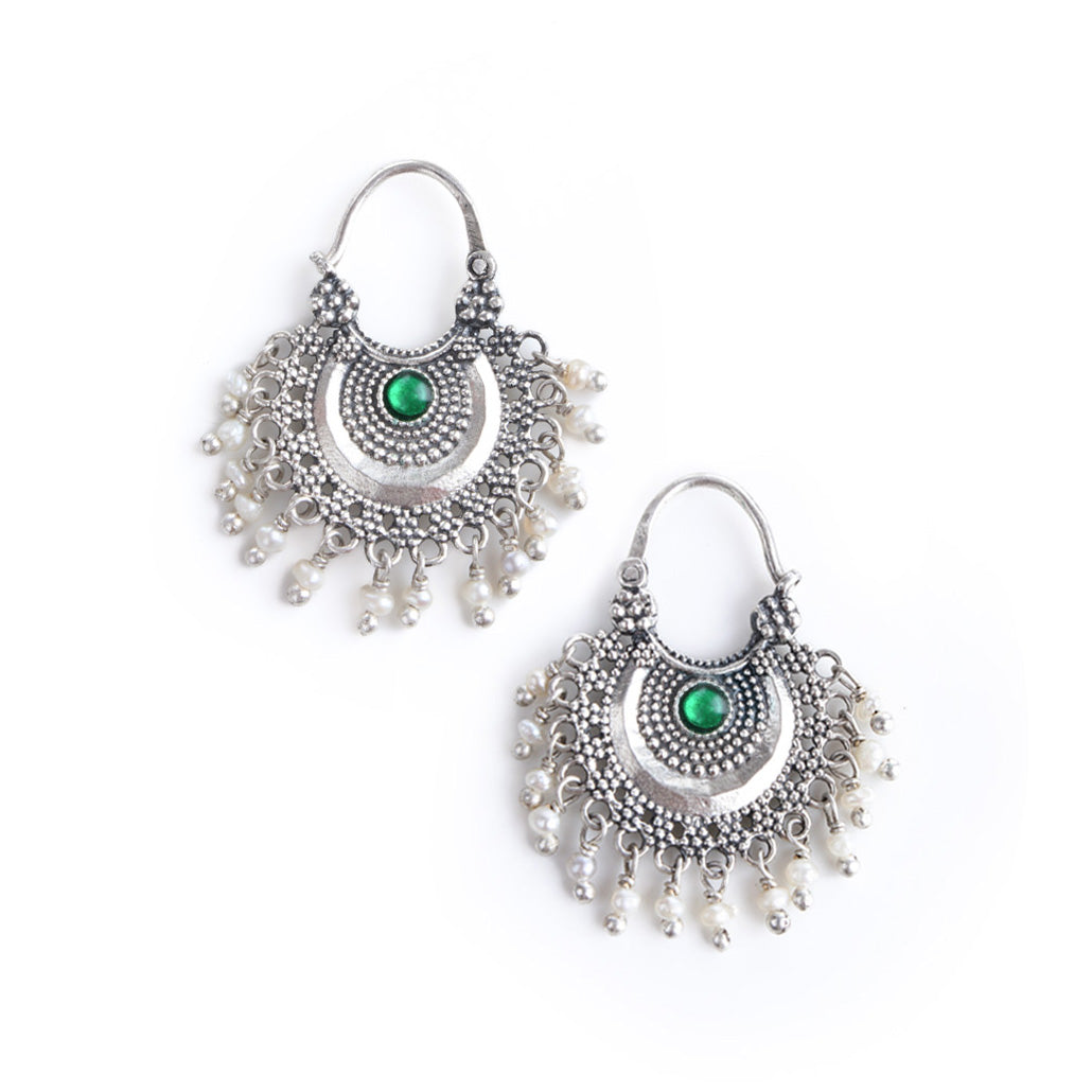 chandbali silver bugadi earrings pair blue green by moha