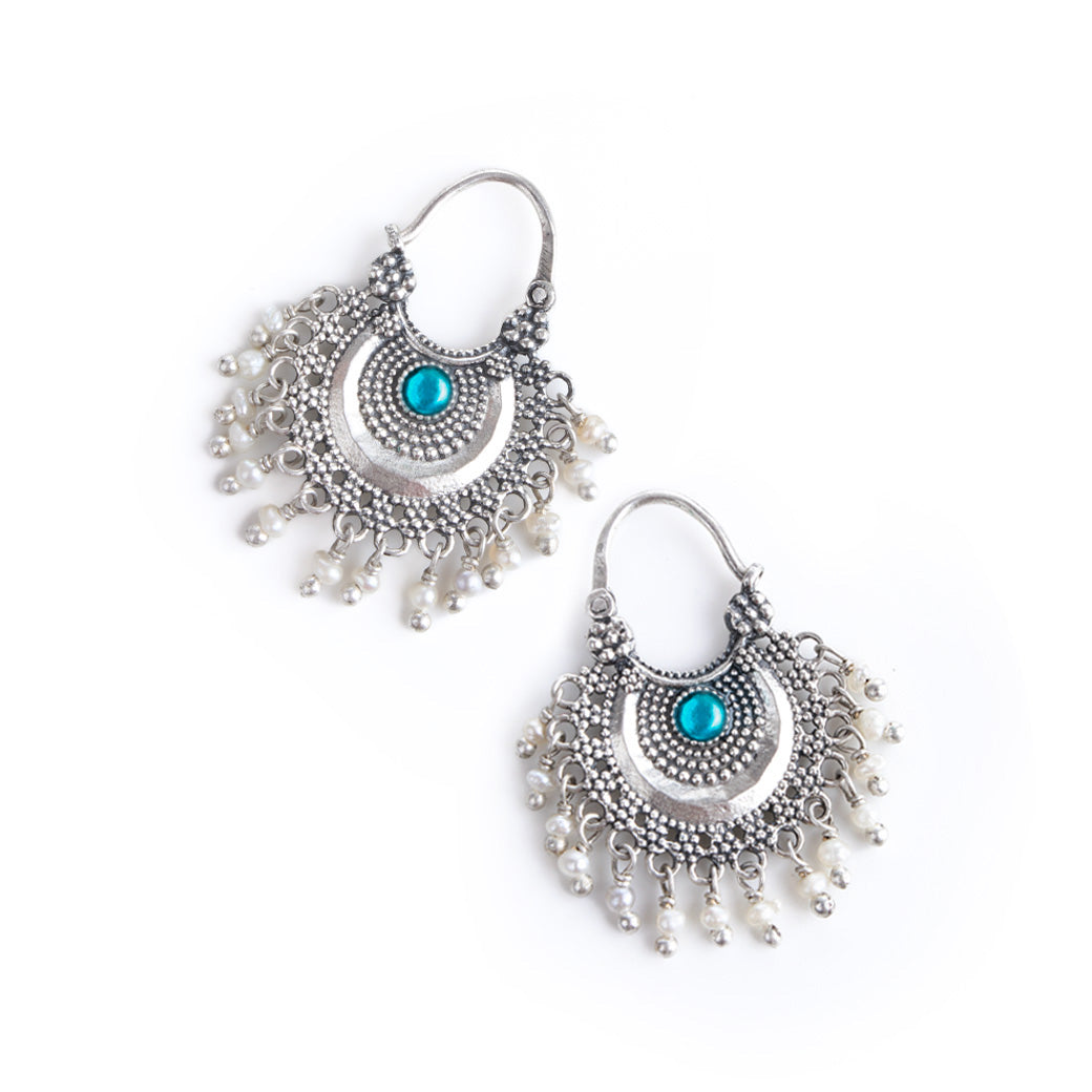 chandbali silver bugadi earrings pair blue green by moha