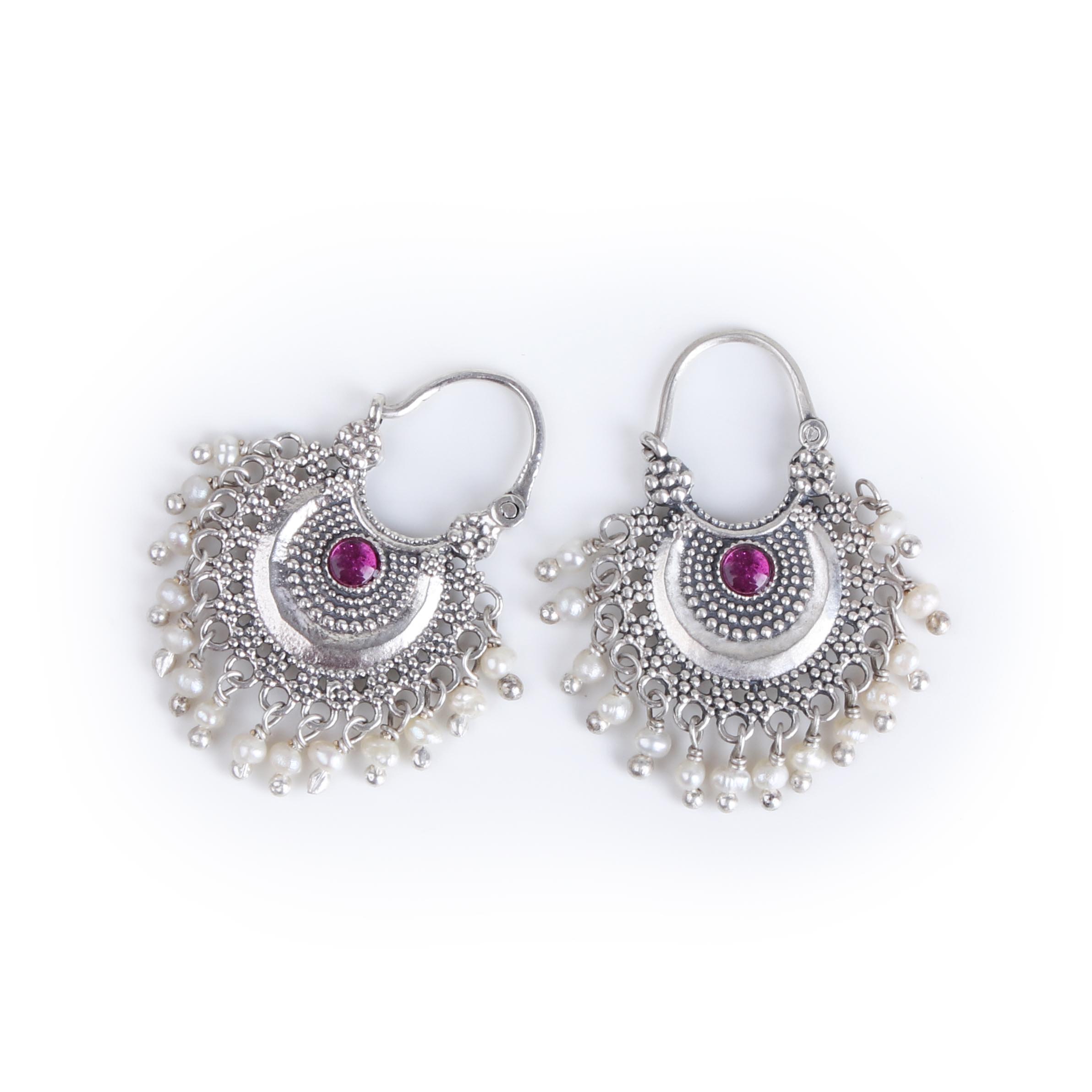 chandbali silver bugadi earrings pair pink by moha