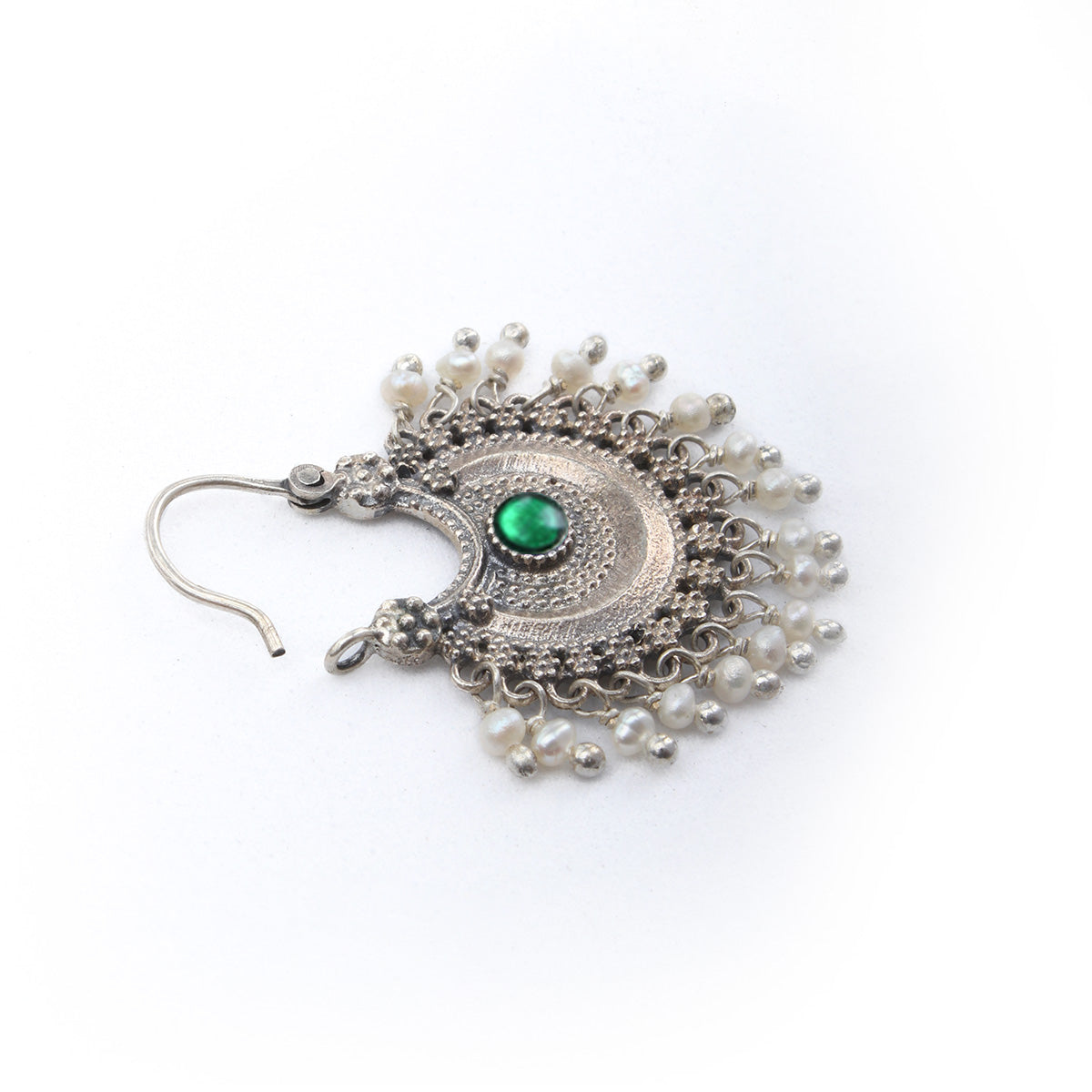 chandbali silver bugadi pierced single blue green by moha
