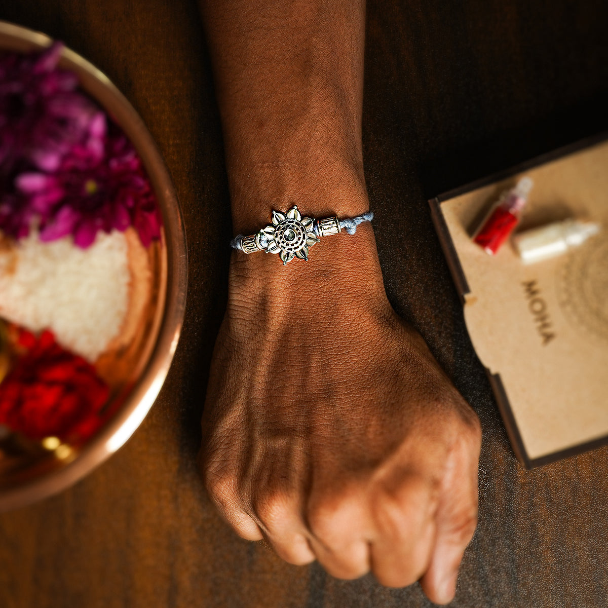 diya silver rakhi by moha