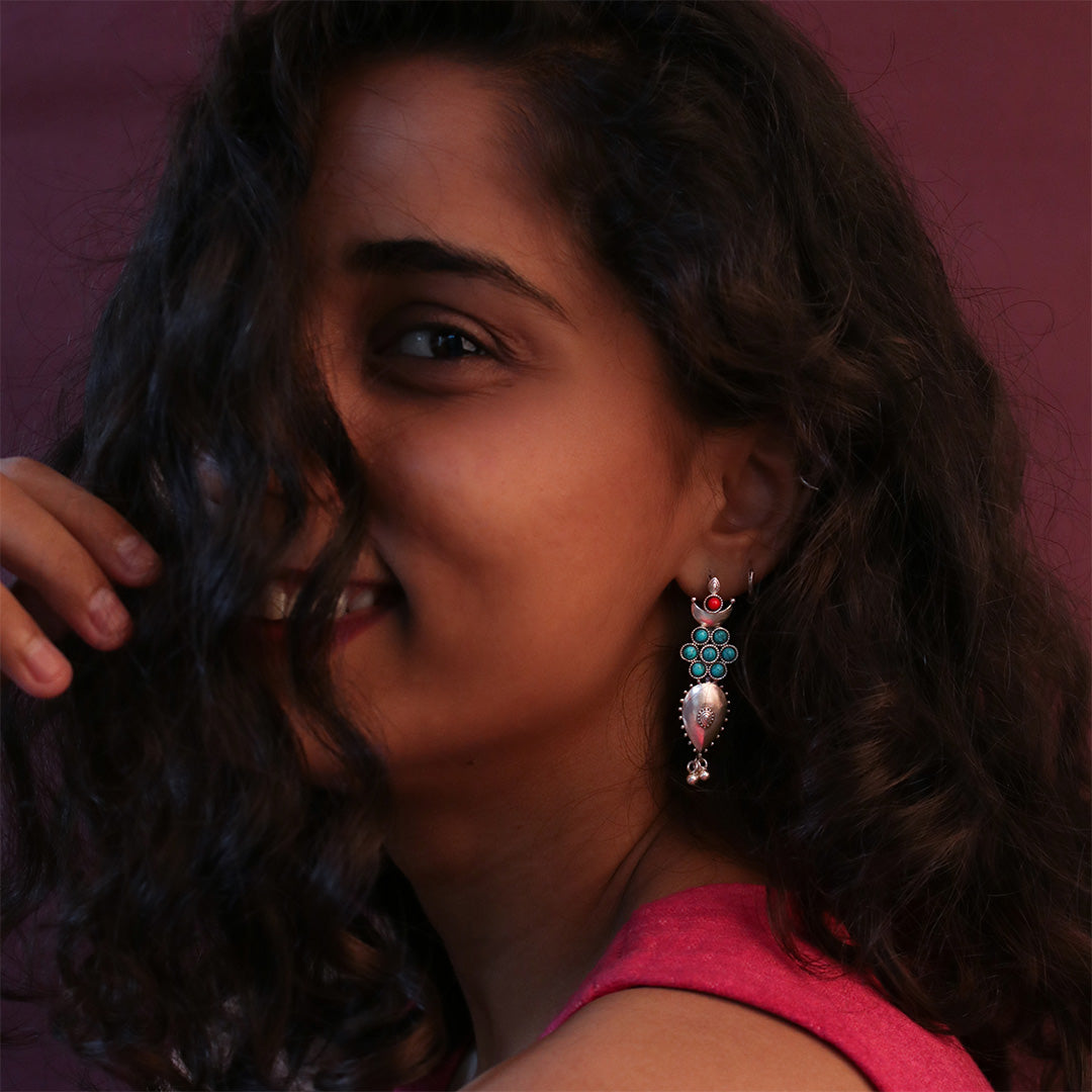 moonflower silver earring turquoise by moha