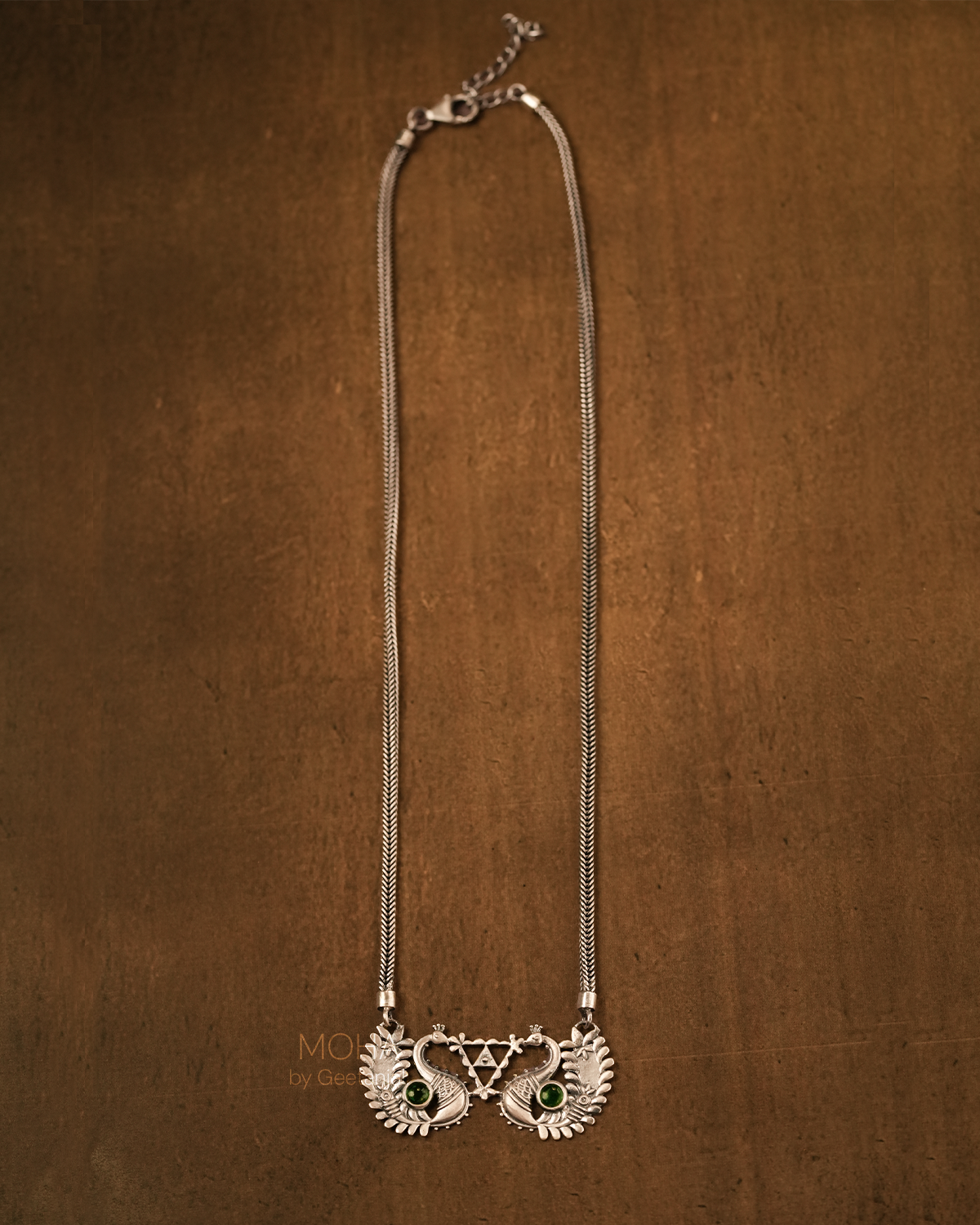 Morika Silver Necklace with green stone by MOHA