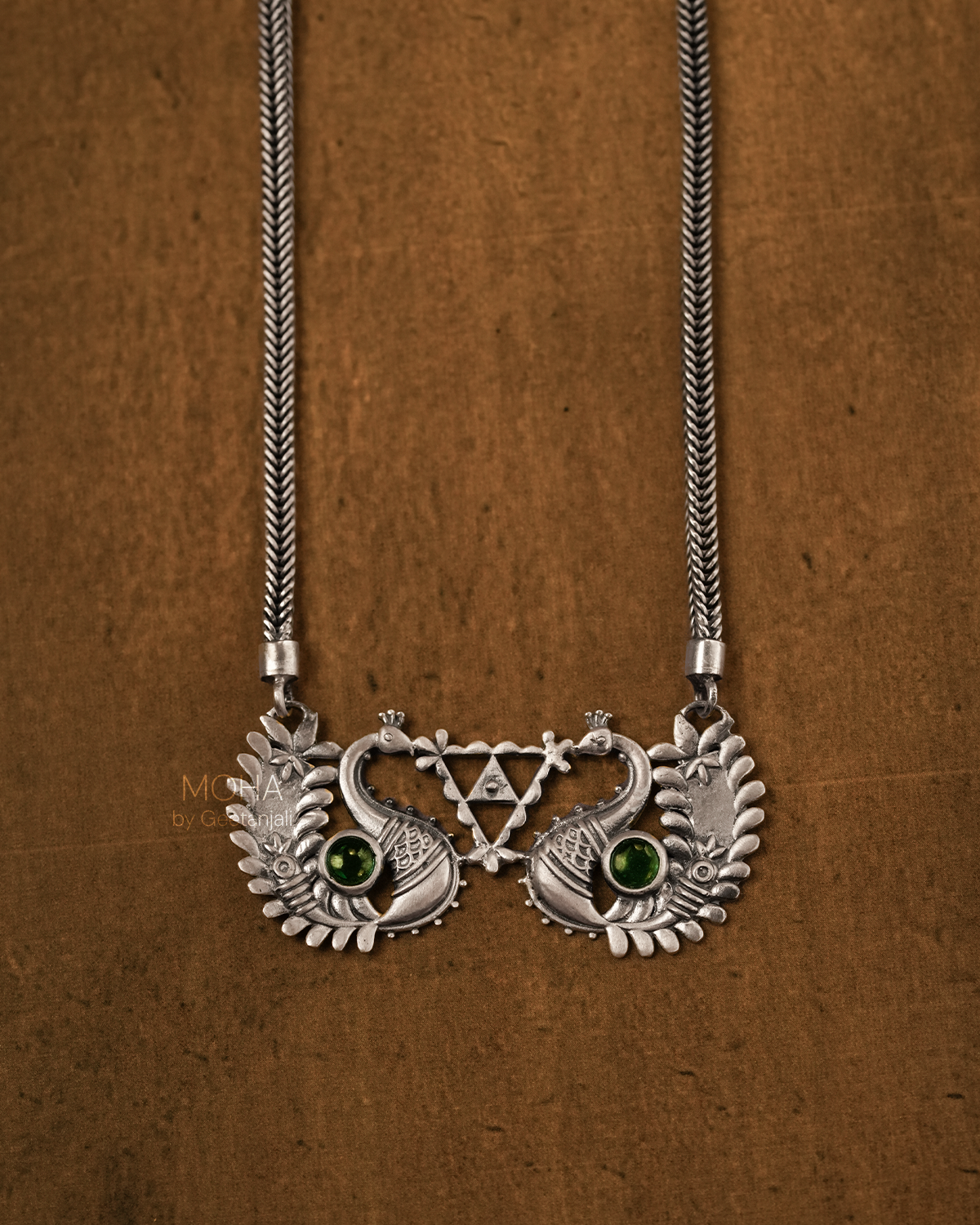 Morika Silver Necklace with green stone by MOHA