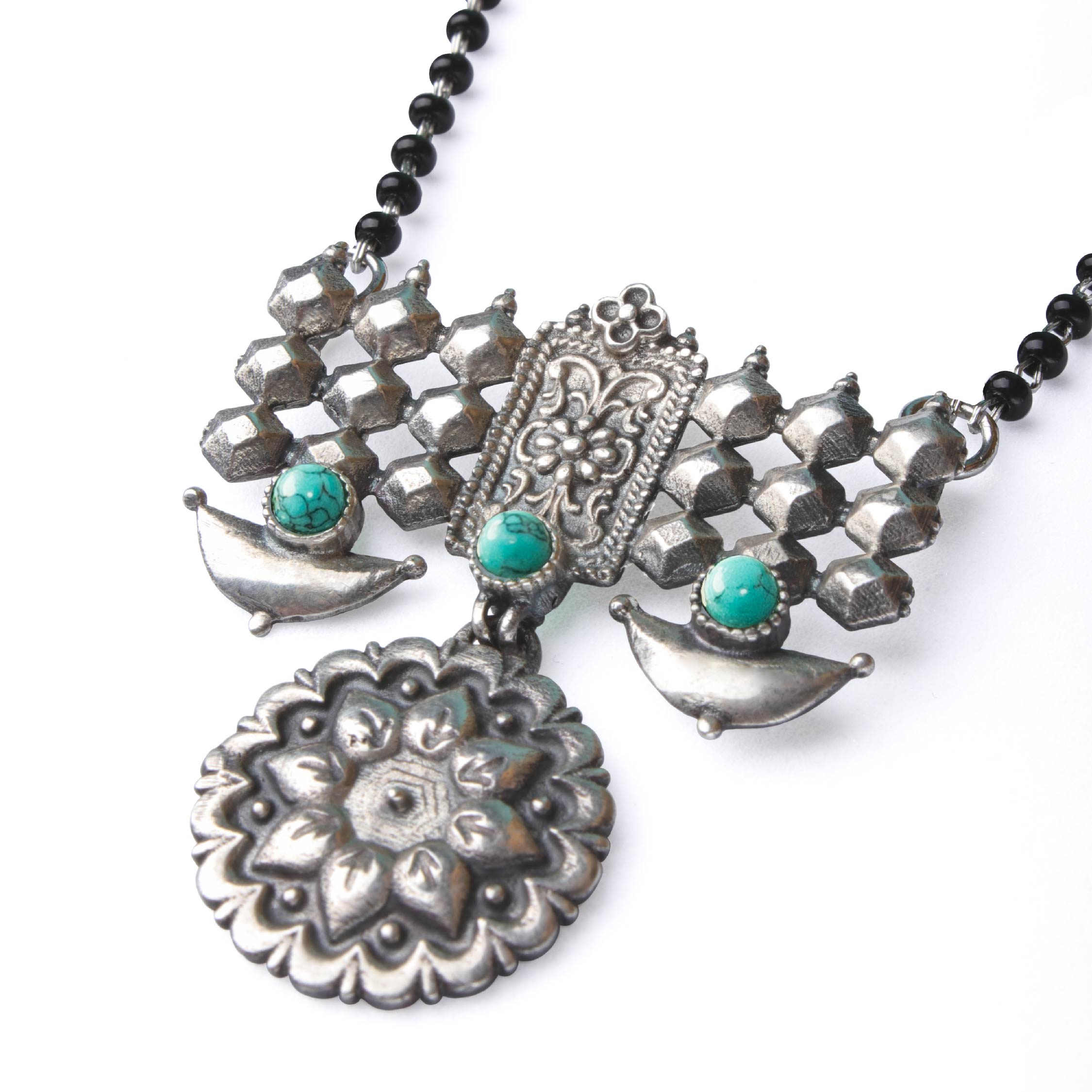 DULARI SILVER MANGALSUTRA BY MOHA (TURQUOISE)