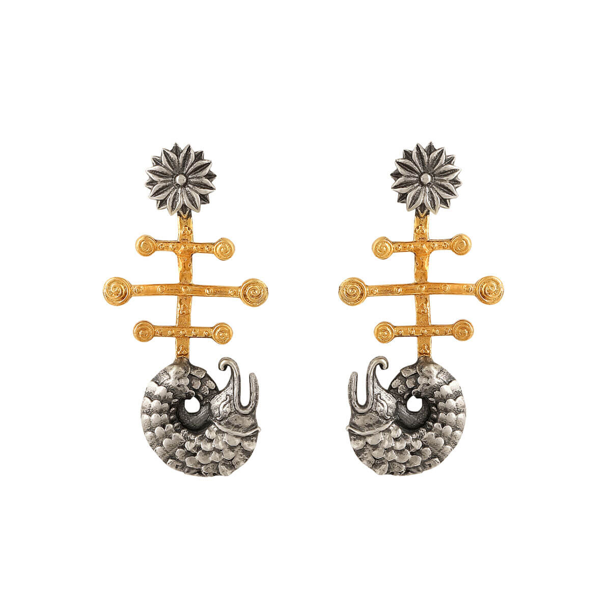 Makara Mudra Silver Earrings