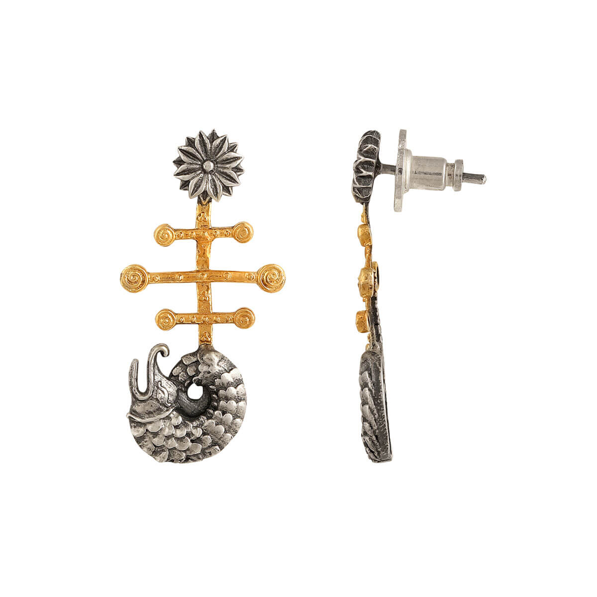Makara Mudra Silver Earrings