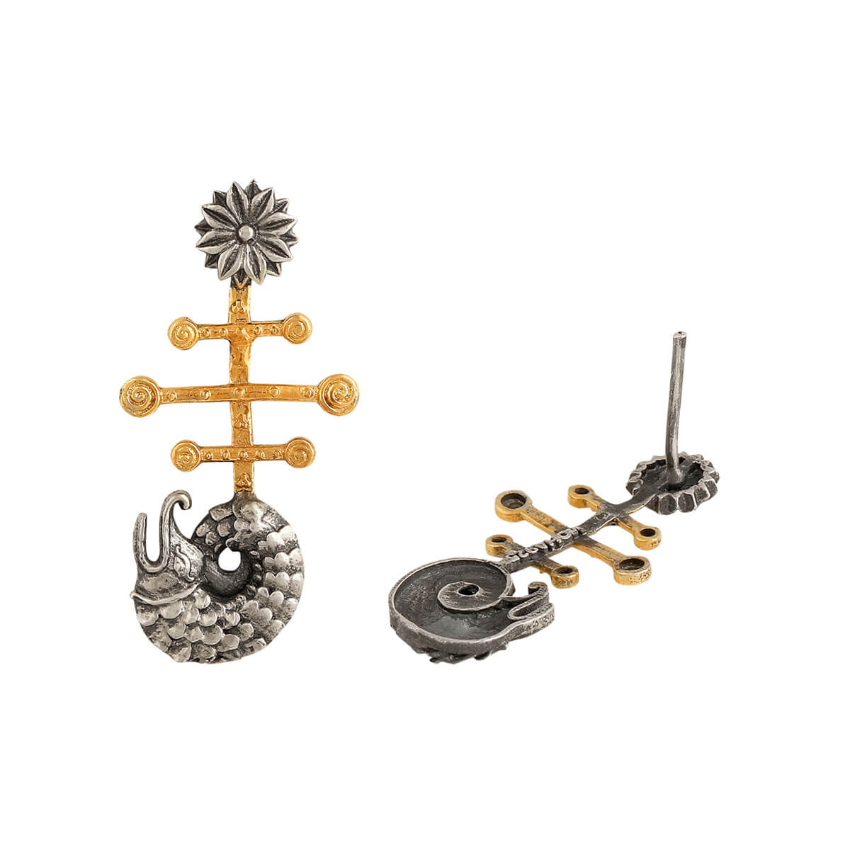 Makara Mudra Silver Earrings