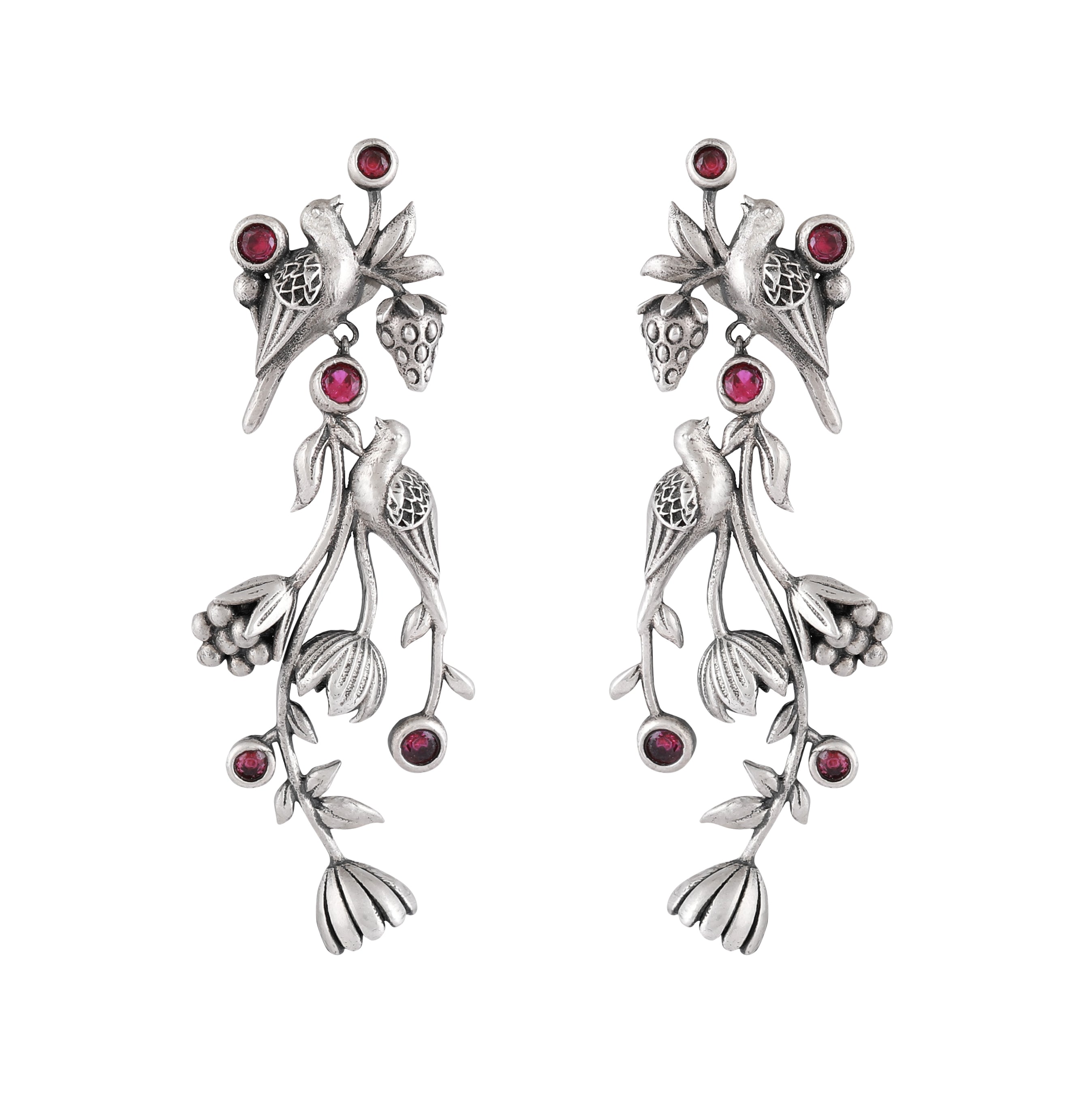 William Morris - Strawberry Thief Dangling Partners Silver Earrings by Moha