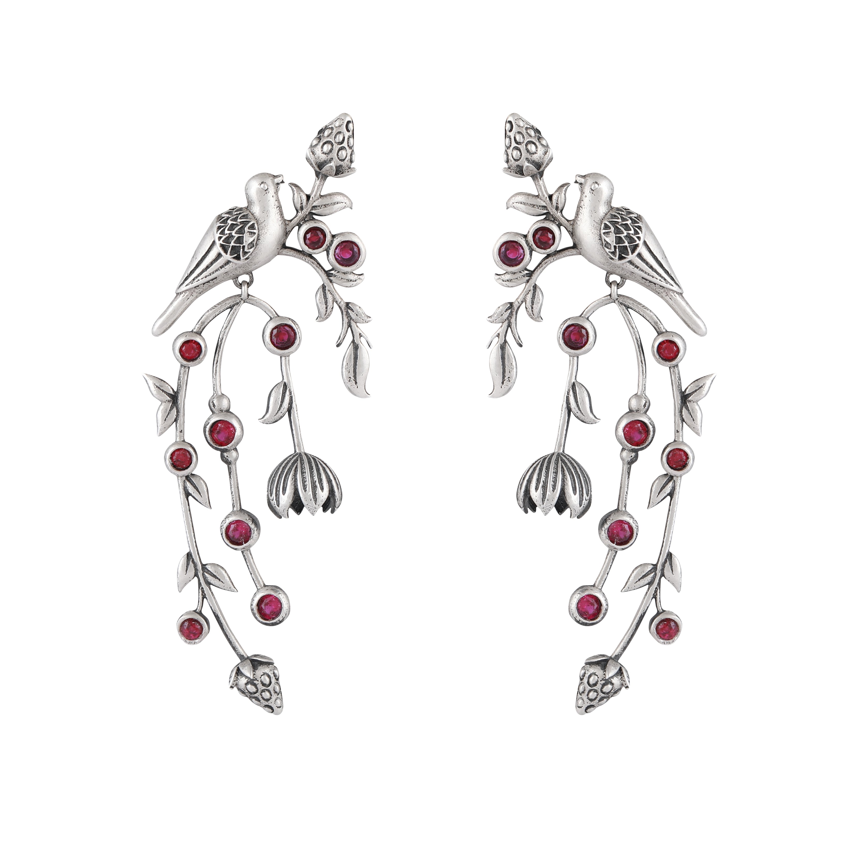 William Morris - Strawberry Thief Dangling Pods Silver Earrings by Moha