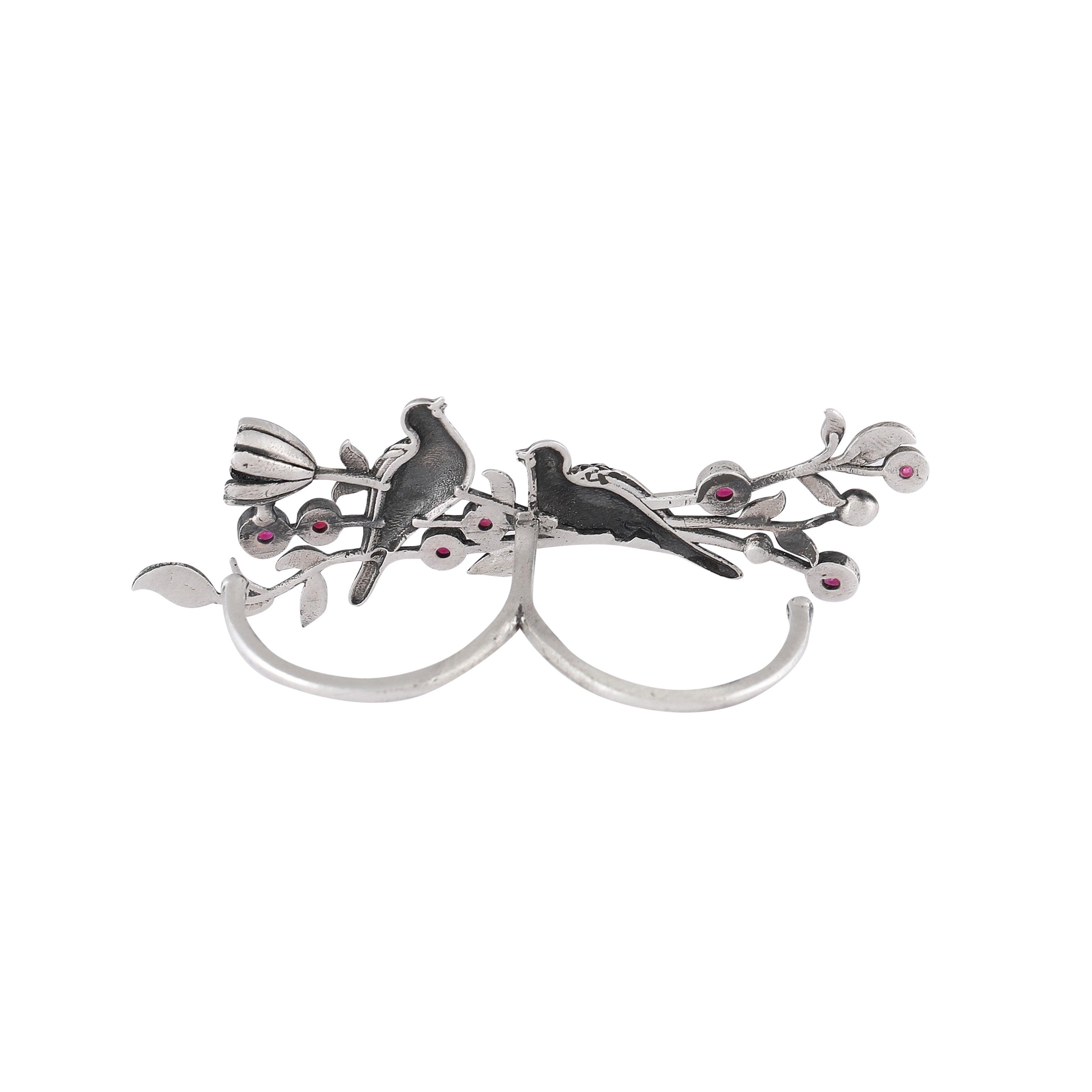 William Morris - Strawberry Thief Silver Double Finger Ring by Moha